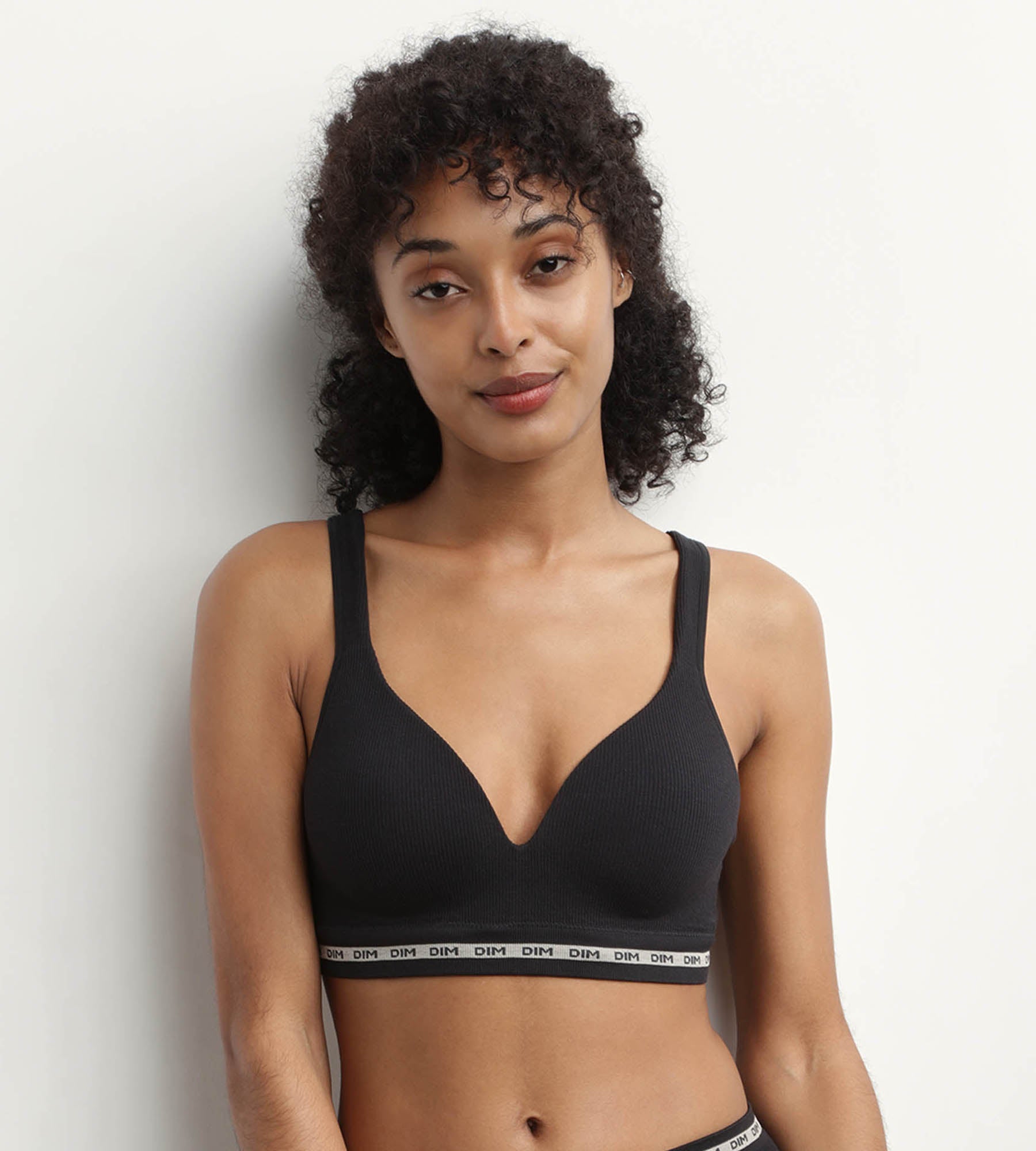 Dim Icons Seamless Wire-Free Ribbed Black Bralette - Comfortable Non-Padded Bra for Yoga, Lounge & Everyday Wear