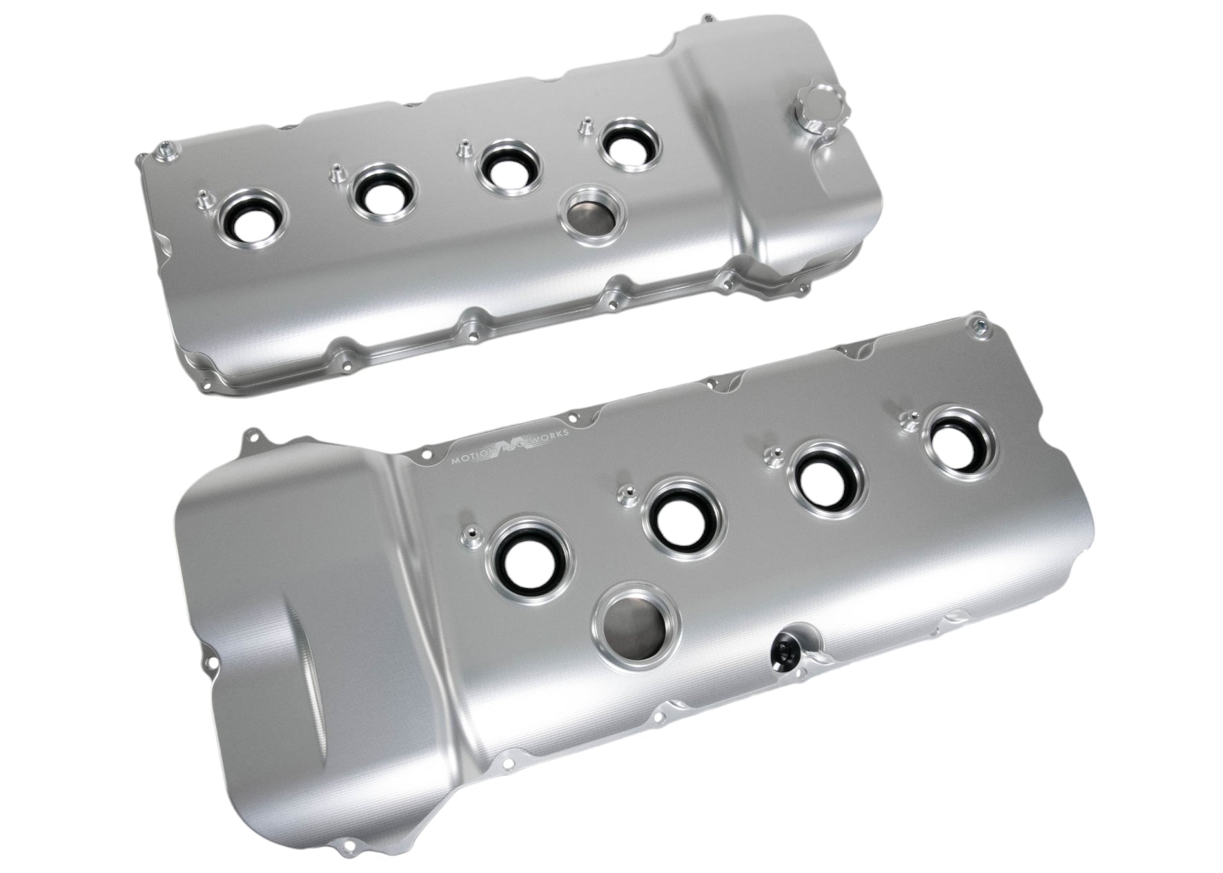 Motion Raceworks Billet Coyote Valve Covers - Clear Anodized Aluminum for Ford Mustang 5.0L V8 Engine - High Performance Racing & Street Use