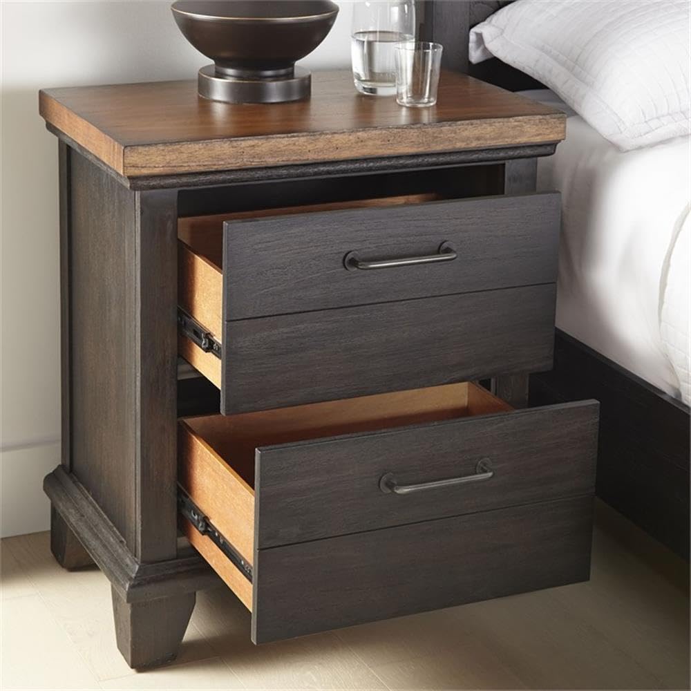Steve Silver Bear Creek Chocolate & Honey Brown Wood Two-Drawer Nightstand - Bedside Table for Bedroom, Living Room, or Office Storage