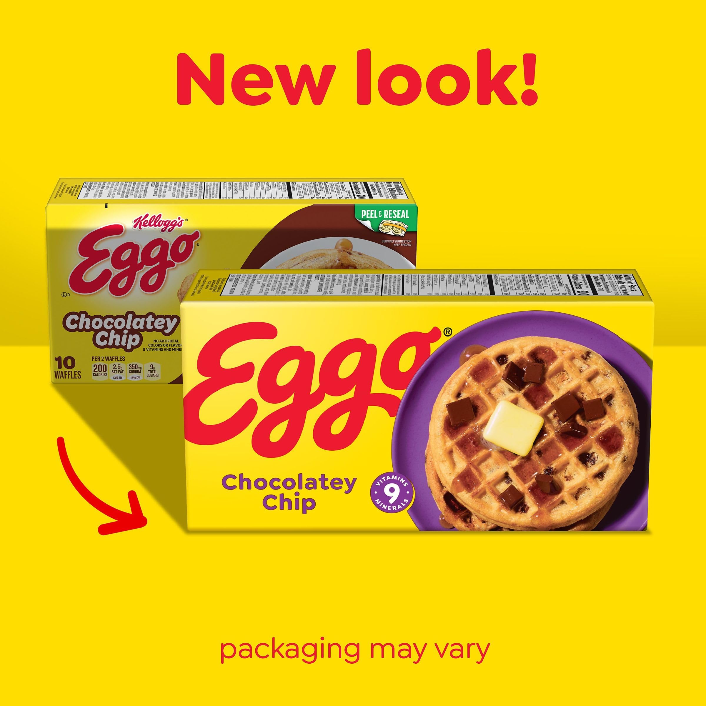 Eggo Frozen Waffles Chocolate Chip - 10 Count (12.3oz) | Quick Breakfast Food for Kids & Adults | Perfect for Busy Mornings, School Lunches & On-the-Go Snacks