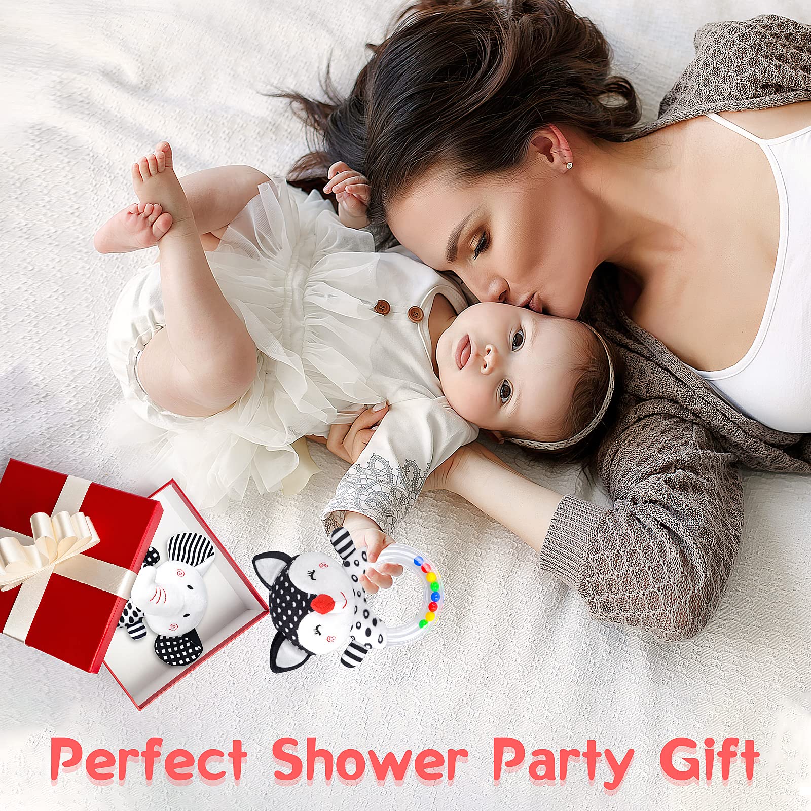 High Contrast Black & White Baby Rattles 0-12 Months - Newborn Sensory Toys for 0-3 6 9 12 Month Old Boys & Girls - Perfect for Early Visual Development & Tummy Time Play