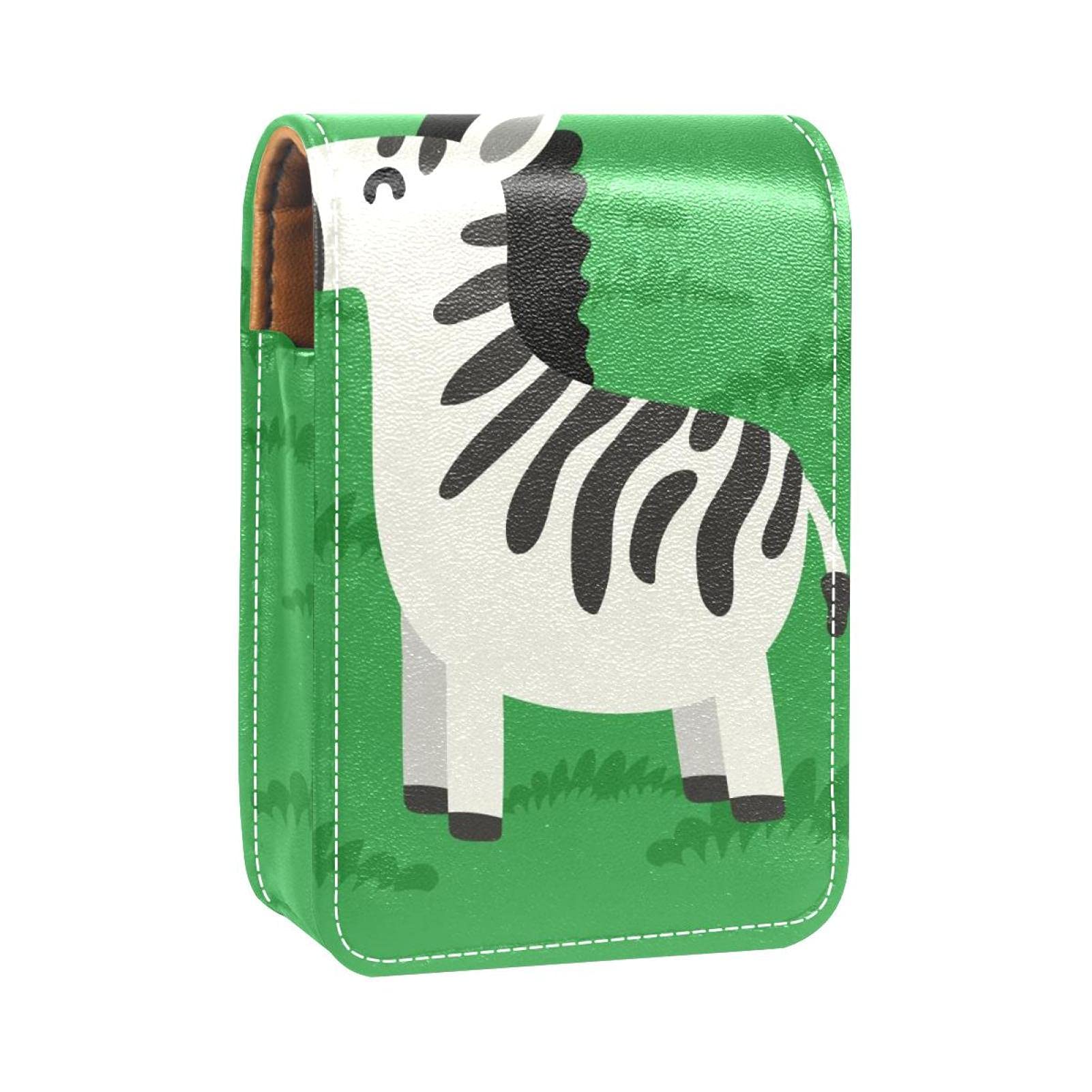 Green Zebra Print Portable Lipstick Case with Mirror - Mini Makeup Organizer Holds Up to 3 Lipsticks - Perfect for Travel, Purse & On-the-Go Touch Ups