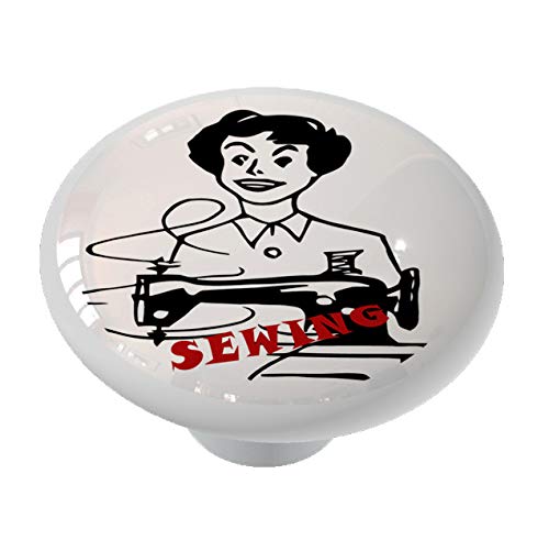 Vintage Ceramic Drawer Knob for Sewing Room - Handcrafted Retro Seamstress Cabinet Pull - Perfect for Craft Rooms, Dressers & DIY Furniture Upgrades