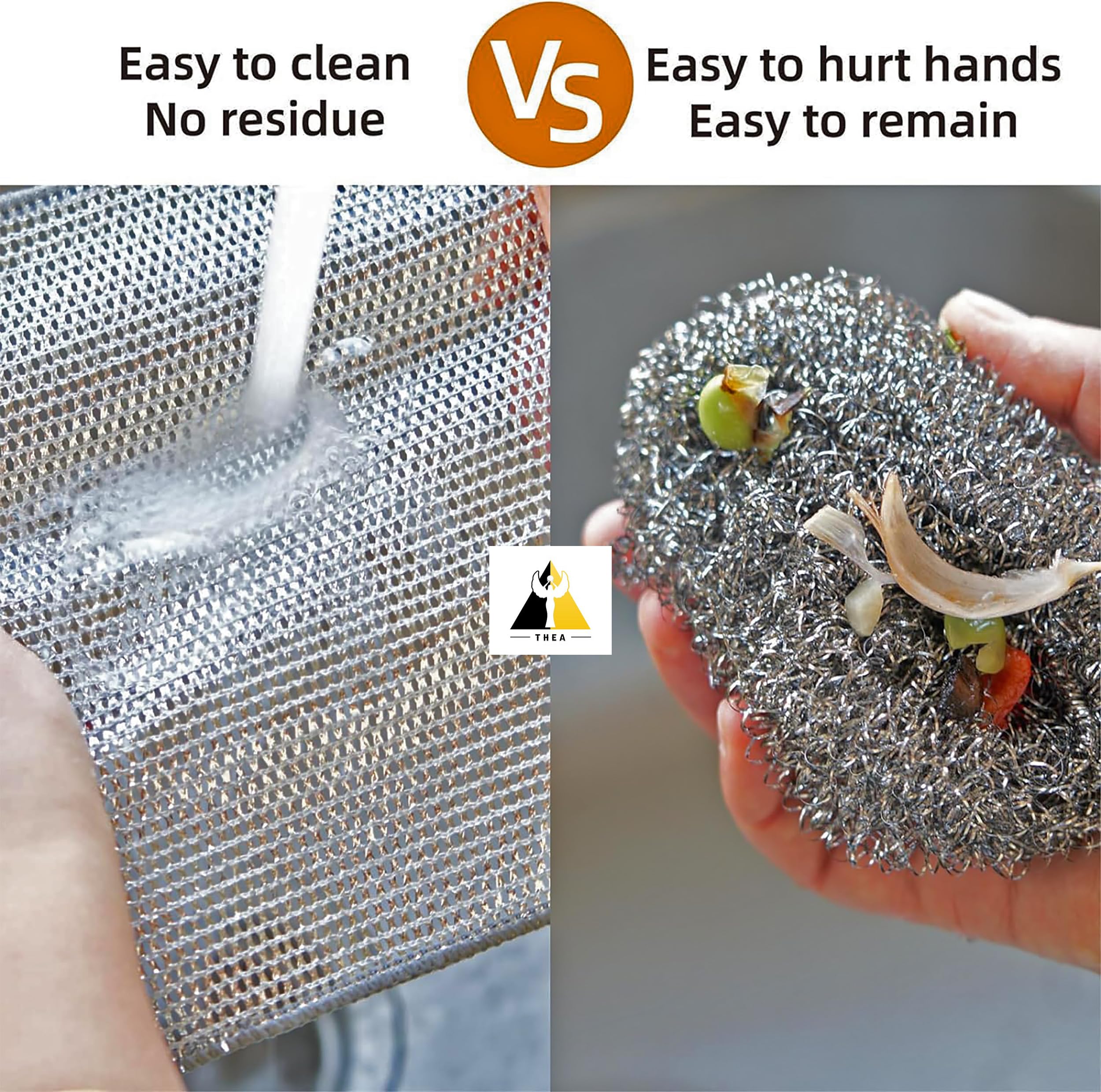 Reusable Non-Scratch Dish Cloth - 2-Layer Mesh Wire Scrubber for Kitchen Cleaning | Silver (12 Pack) | Perfect for Pots, Pans, Dishes & Countertops | Wet & Dry Use