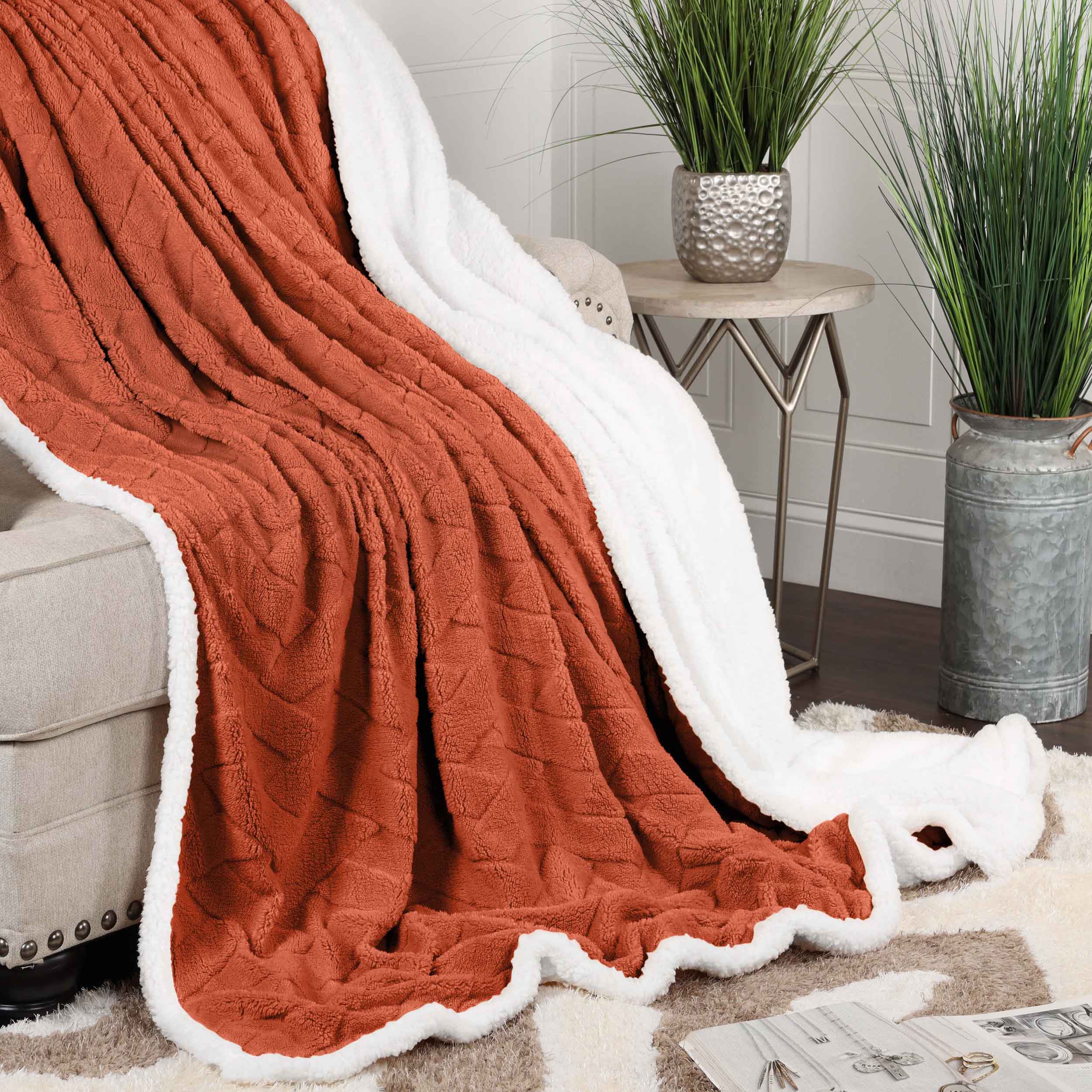 Nuuk Reversible Jacquard Lattice Plush Sherpa Fleece Blanket - Ultra Soft & Warm Winter Throw for Couch, Bed & Travel - Cozy Home Decor Gift for Christmas & Cold Weather