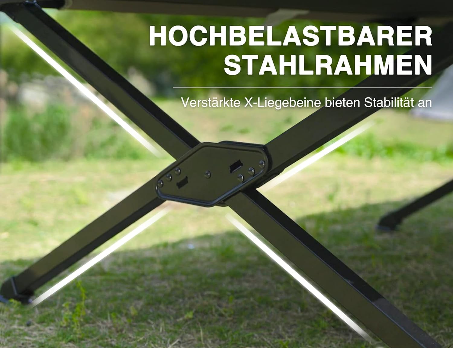EVER ADVANCED Foldable XXL Camping Cot - 300KG Weight Capacity, Extra Wide 214cm x 106cm - Sturdy Folding Bed for Camping, Travel, Indoor, Outdoor, Beach & Garden Use - Perfect for Guest Beds, Emergency Sleeping & Outdoor Adventures