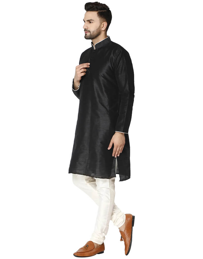 Black Kurta Dhupion Silk Chudidaar - Elegant Indian Traditional Outfit for Women | Perfect for Festivals, Weddings & Special Occasions