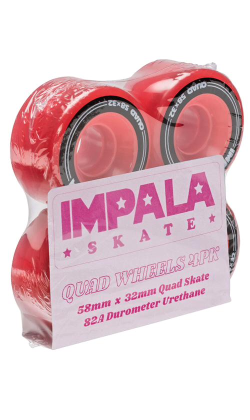 Impala 58mm Red Roller Skating Wheels 4-Pack - Smooth Ride for Indoor & Outdoor Skating, Rink, Park, and Trail Use