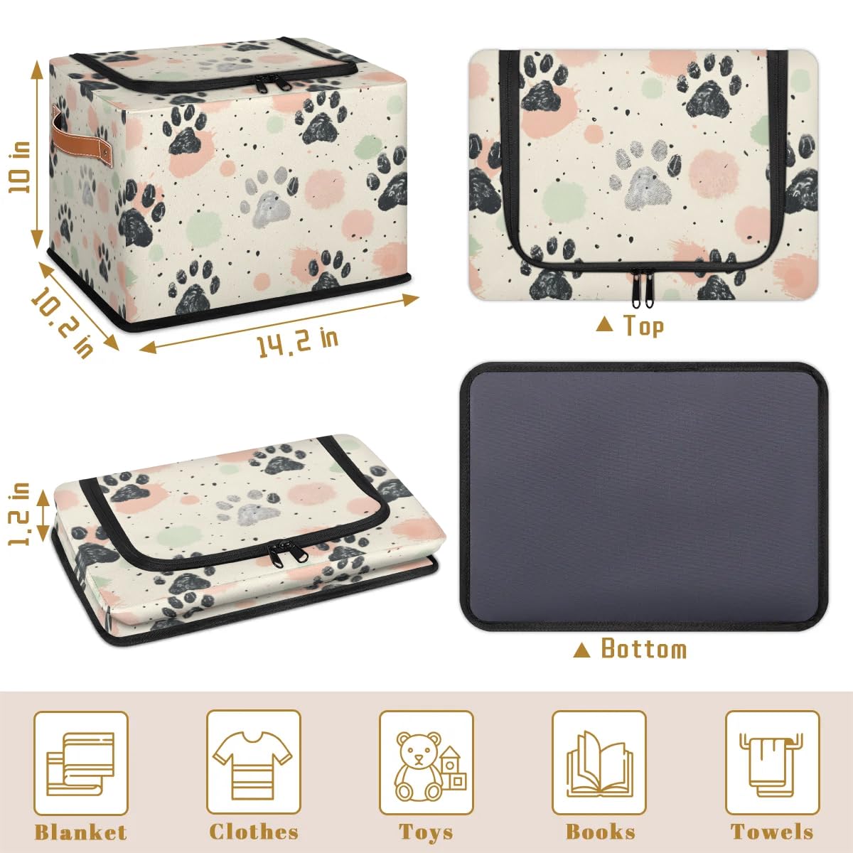 Pet Dog Storage Bins with Zipper Lid & Handle - 14.2 x 10.2 x 10 Inch Foldable Stackable Collapsible Storage Baskets - 2-Pack Closet Organizer for Pet Supplies, Toys & Home Organization | Perfect for Bedroom, Closet & Laundry Room