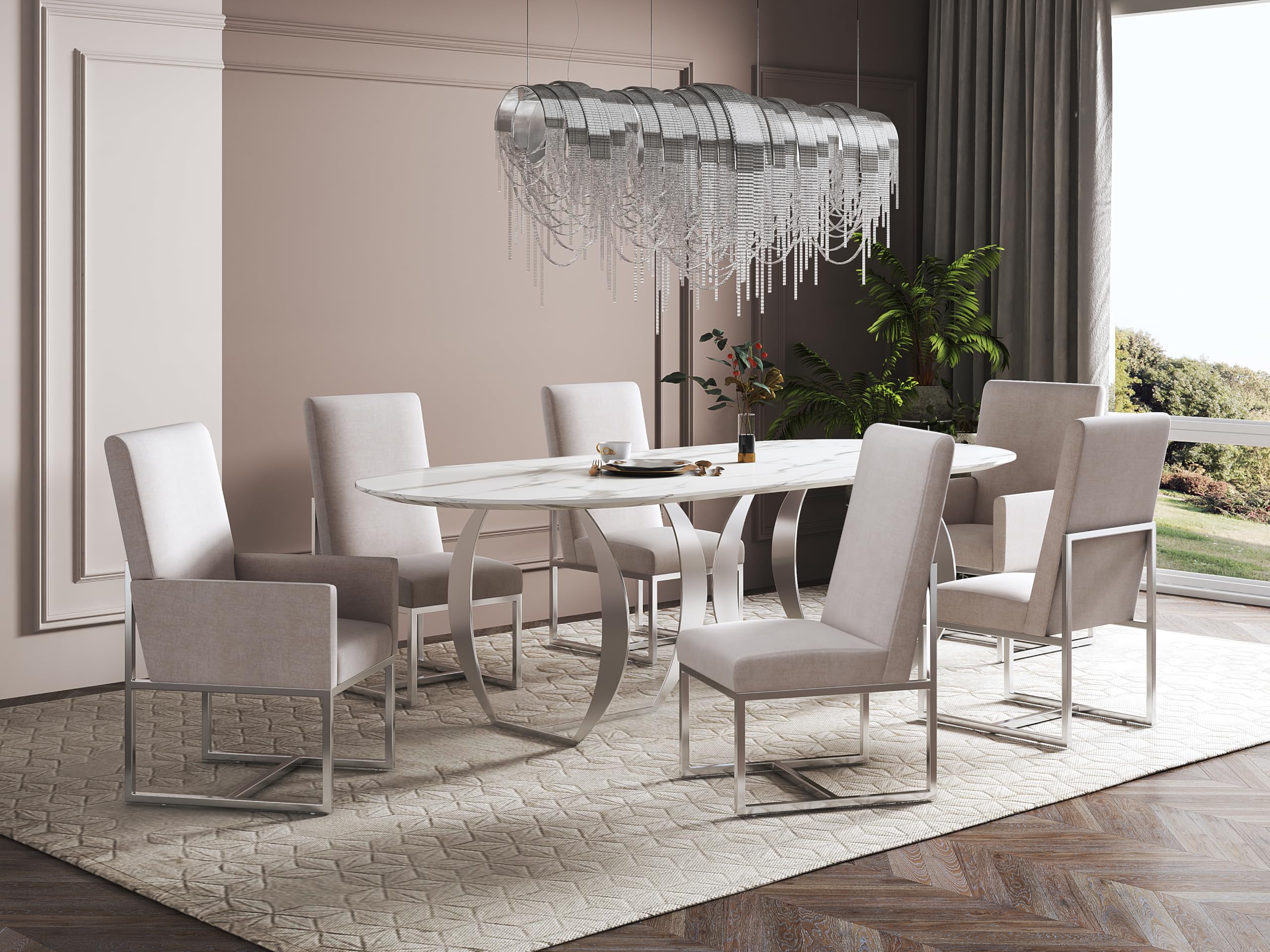 Modern Velvet Dining Chairs with High-Density Foam & Chrome Stainless Steel Frame - High-Back Fully Assembled Industrial Chic Accent Furniture (Set of 1, Champagne) - Perfect for Dining Rooms, Kitchens, and Contemporary Home Decor