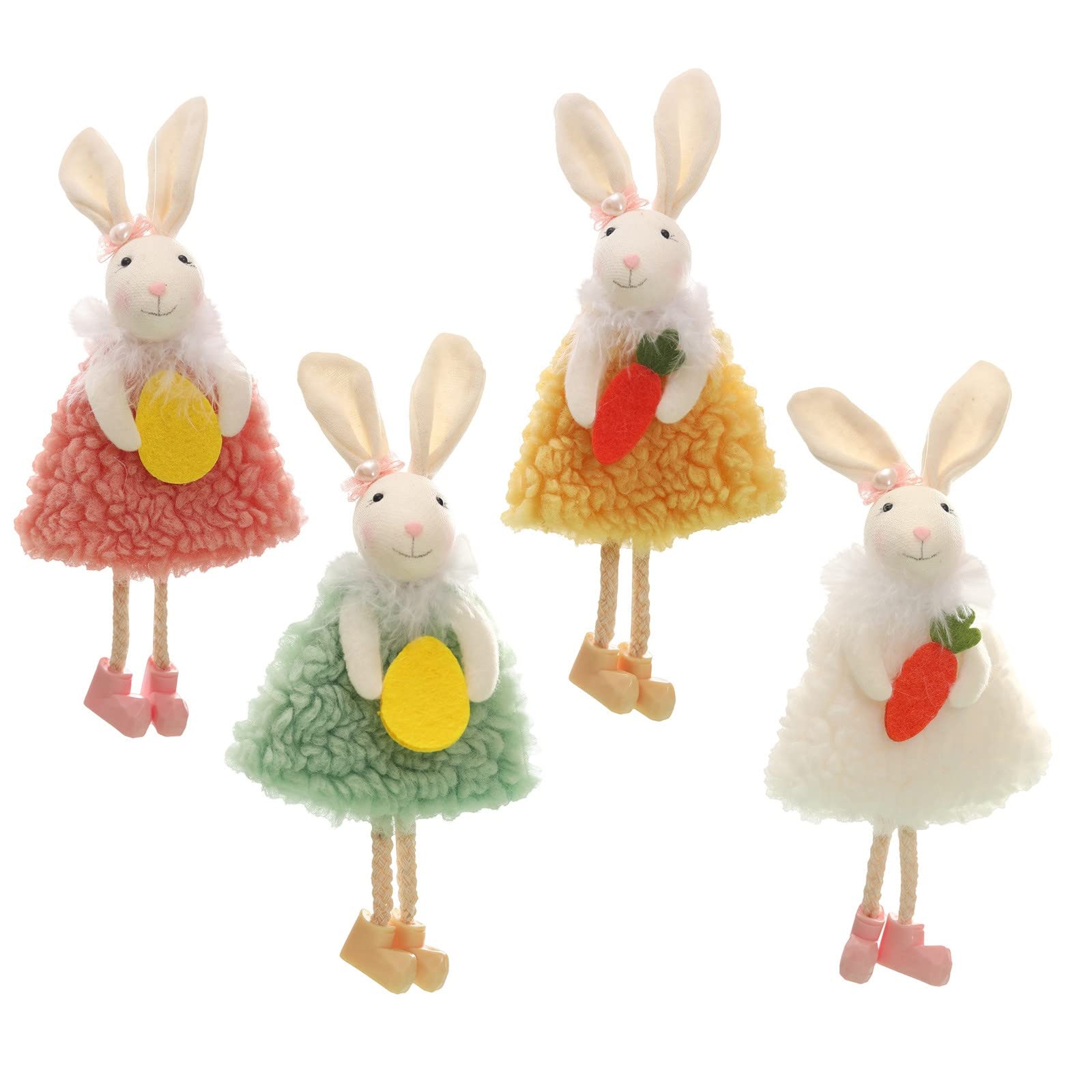 4-Piece Colorful Plush Bunny Easter Hanging Decorations Set - Easter Tree Dwarf Ornaments for Indoor/Outdoor Easter Party Decor