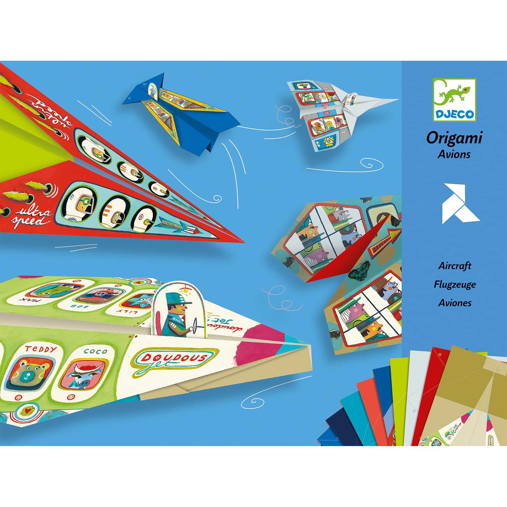 DJECO Planes Origami Paper Craft Kit – Level 3 for Kids & Adults | Creative DIY Airplane Folding Paper Art | Perfect for Classroom, Birthday Party & Family Crafting Activities