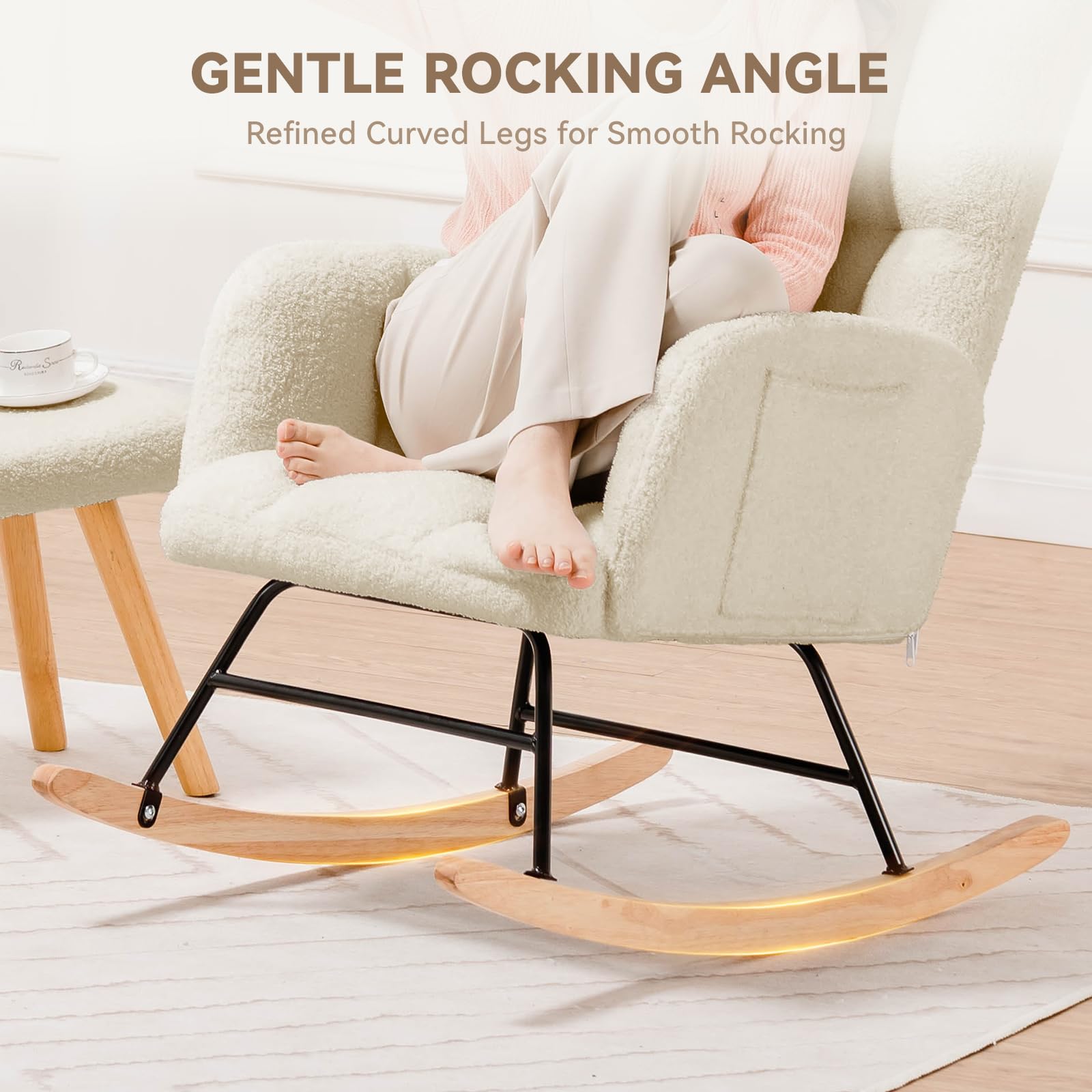 ComHoma Nursery Rocking Chair with Ottoman - Teddy Glider Recliner, High Back Accent Chair for Adults - Perfect for Reading, Nursing, Living Room & Office (Beige) | Cozy Comfort for Baby Nurseries, Relaxing Evenings & Home Decor