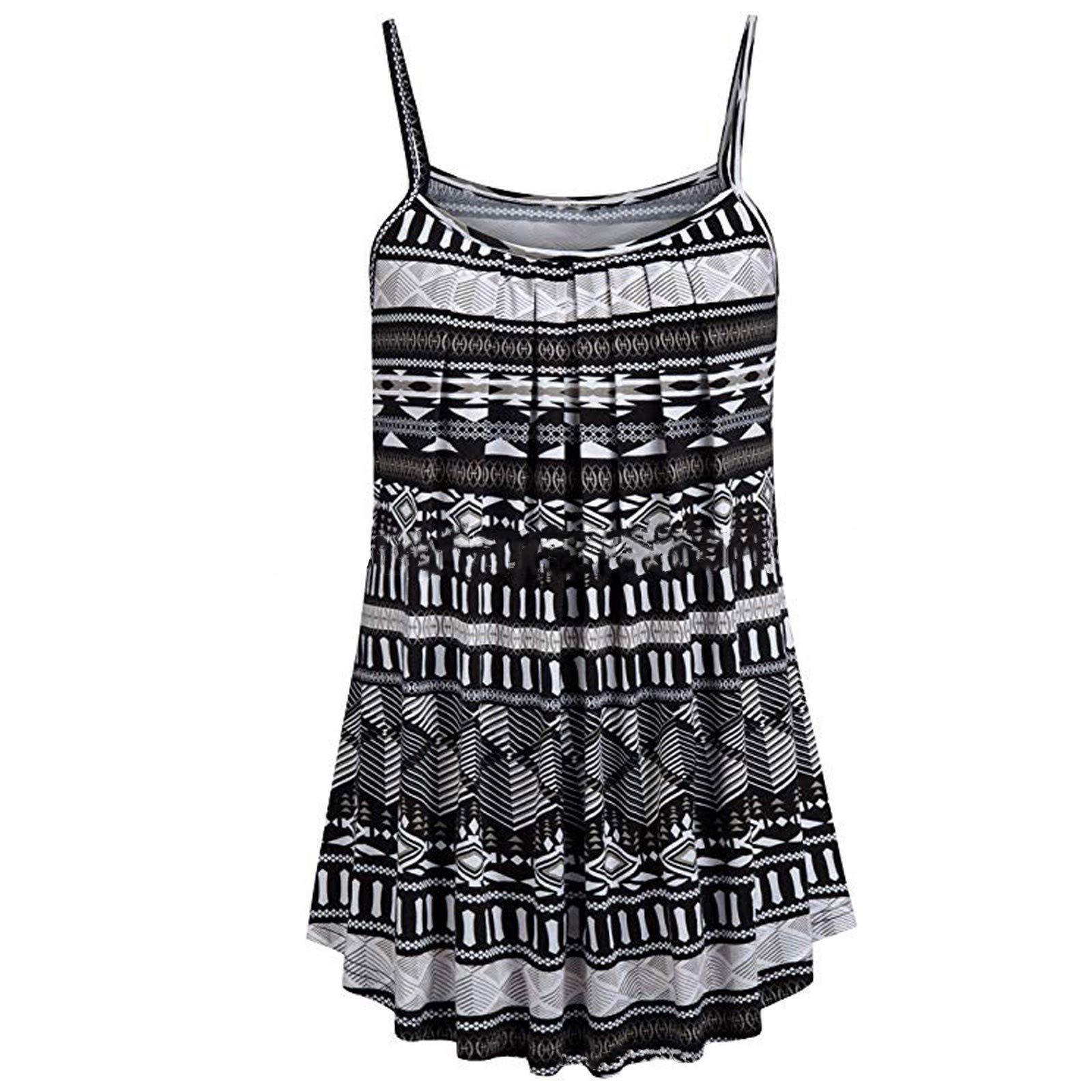 Loose Swing Fashion Women's Sleeveless Pleated Printed Blouse - White Tank Top with Suspenders for Casual Wear & Summer Outfits