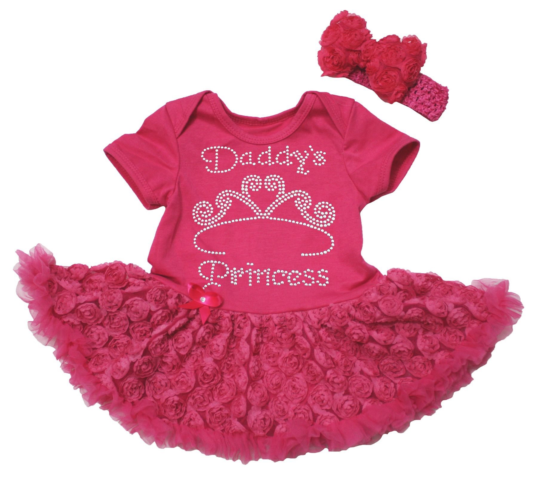 Valentine's Day Baby Girl Dress - Hot Pink Floral Tutu Romper Bodysuit for Newborn to 18 Months | Princess Outfit for Valentine's Day, Photoshoot & Special Occasions