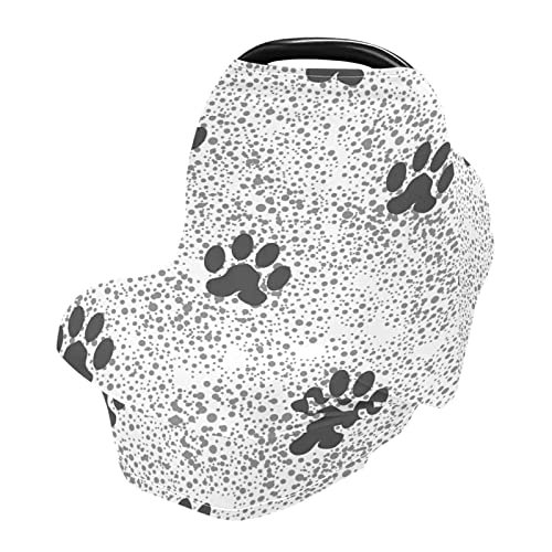 Grey Footprint Car Seat Canopy Cover - Breathable Nursing Cover & Breastfeeding Scarf for Baby Car Seat - Perfect for Stroller, Shopping, and Outdoor Protection