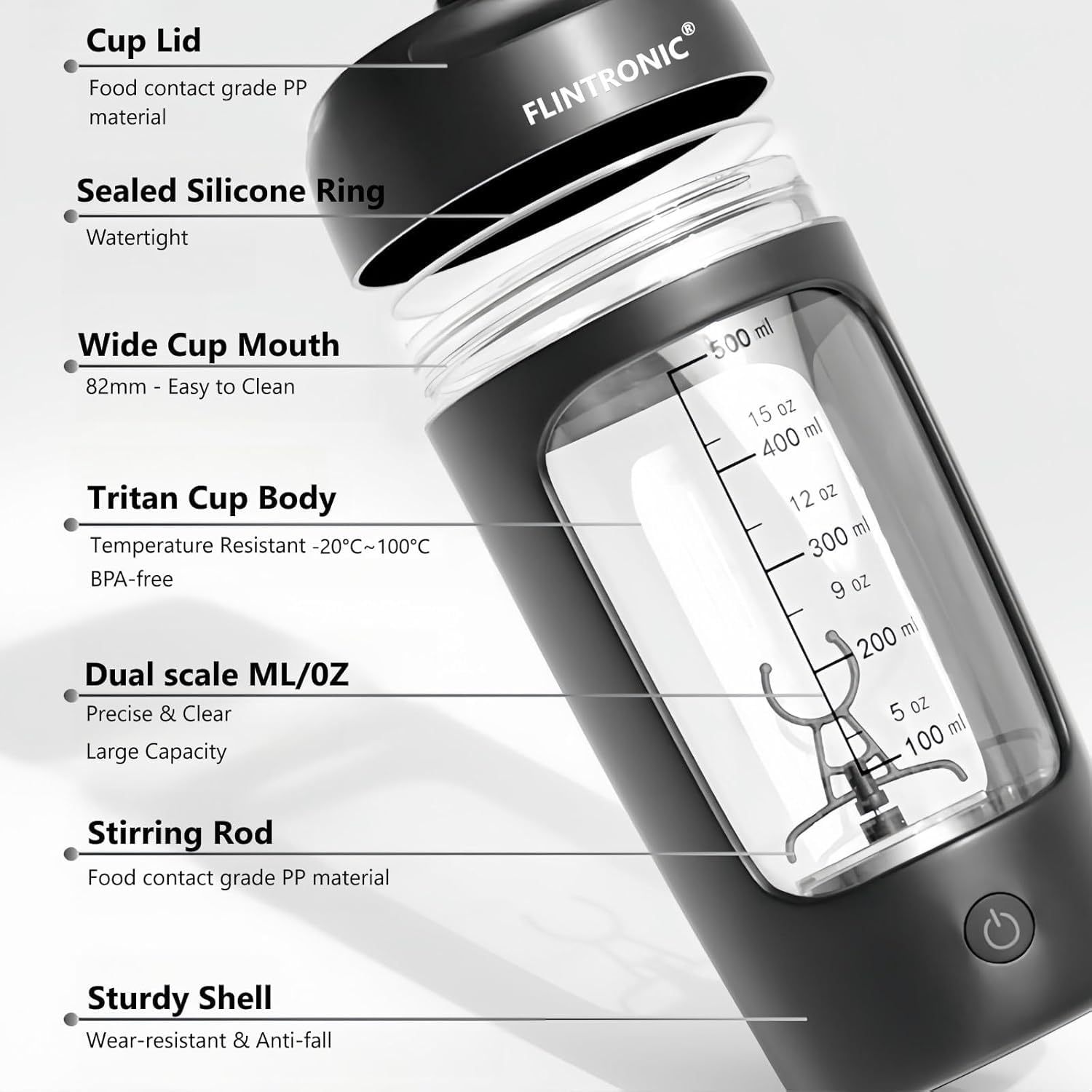 Flintronic 650ML Electric Protein Shaker Bottle - USB C Rechargeable Automatic Protein Mixer Cup for Protein Shakes & Meal Replacement - BPA Free - Perfect for Gym, Workout & Post-Training Recovery