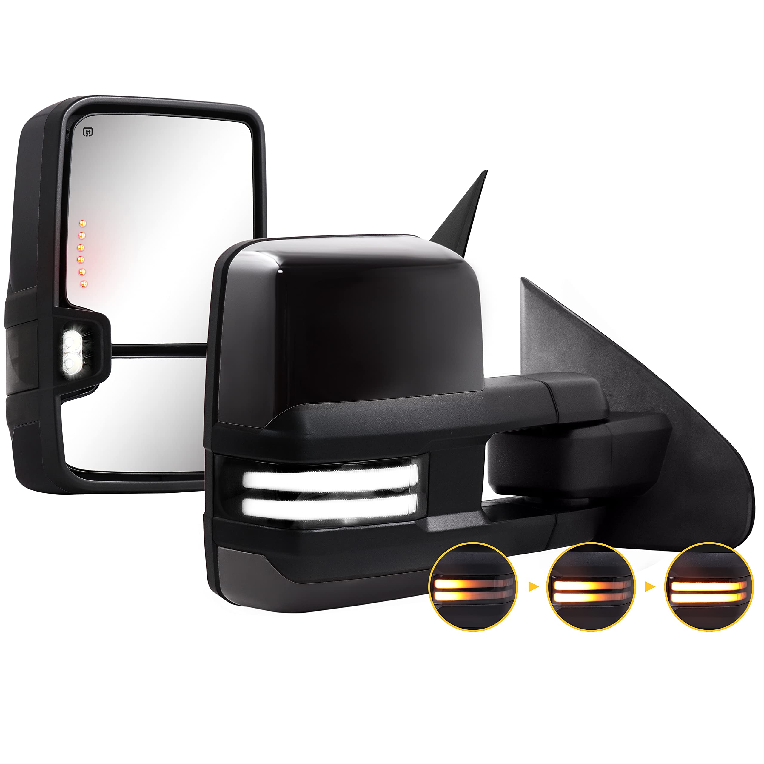Sanooer Painted Black Towing Mirrors for 2014-2018 Chevy Silverado & GMC Sierra - Power Adjustable, Heated Glass, Switchback Dynamic Turn Signal & Running Lights - Perfect for Towing, Off-Roading & Night Driving