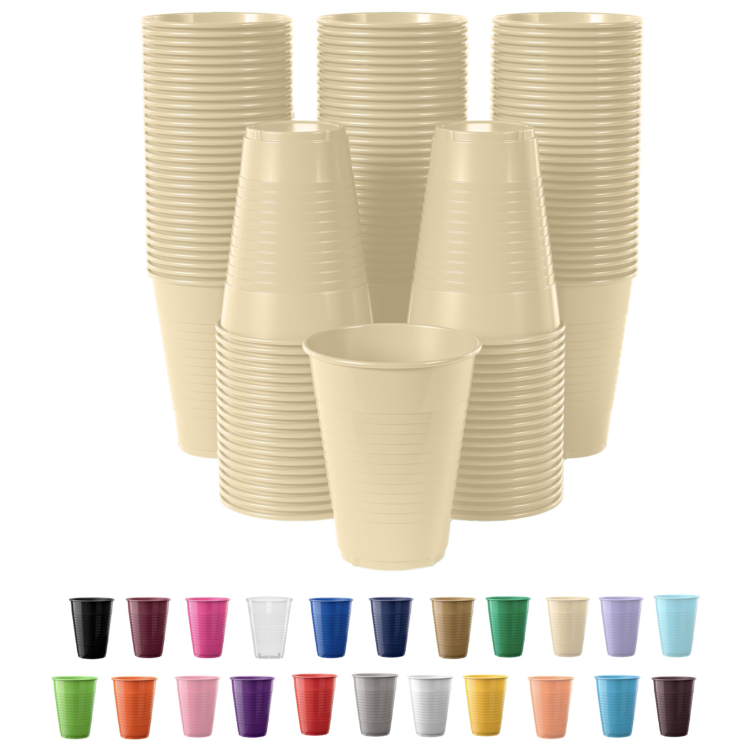 50 Pack 12 Oz Ivory Plastic Cups - Disposable Party Cups for Events, Celebrations & Everyday Use | Durable & Elegant Drinking Cups for Weddings, BBQs, Picnics & Home Gatherings