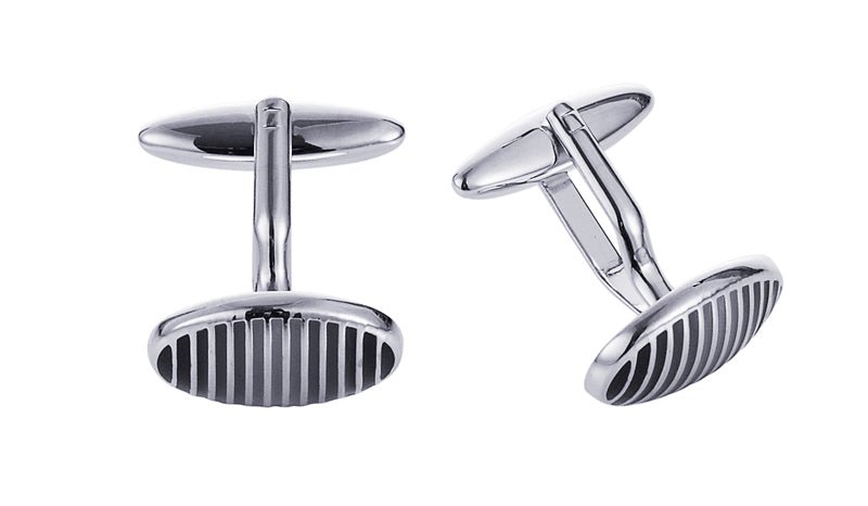 Elegant Rhodium & Black Epoxy Cufflinks for Men - Classic Dress Accessories for Weddings, Business & Formal Events