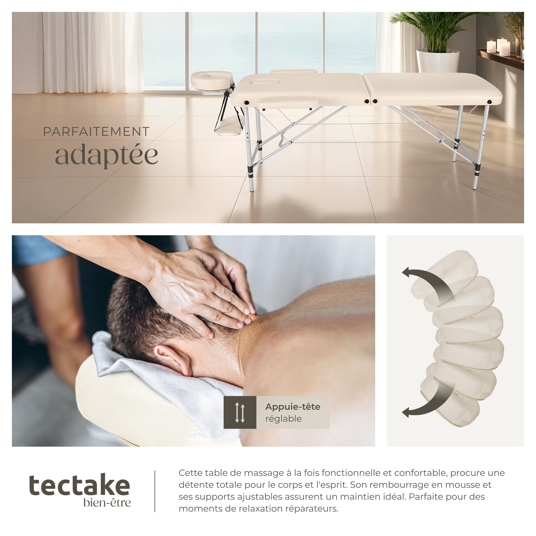 TecTake® Professional Folding Massage Table 2-Zone Aluminum Cosmetic Bed for Tattoo & Spa - Portable with Armrest & Carry Case - Perfect for Home, Salon, and Mobile Therapists