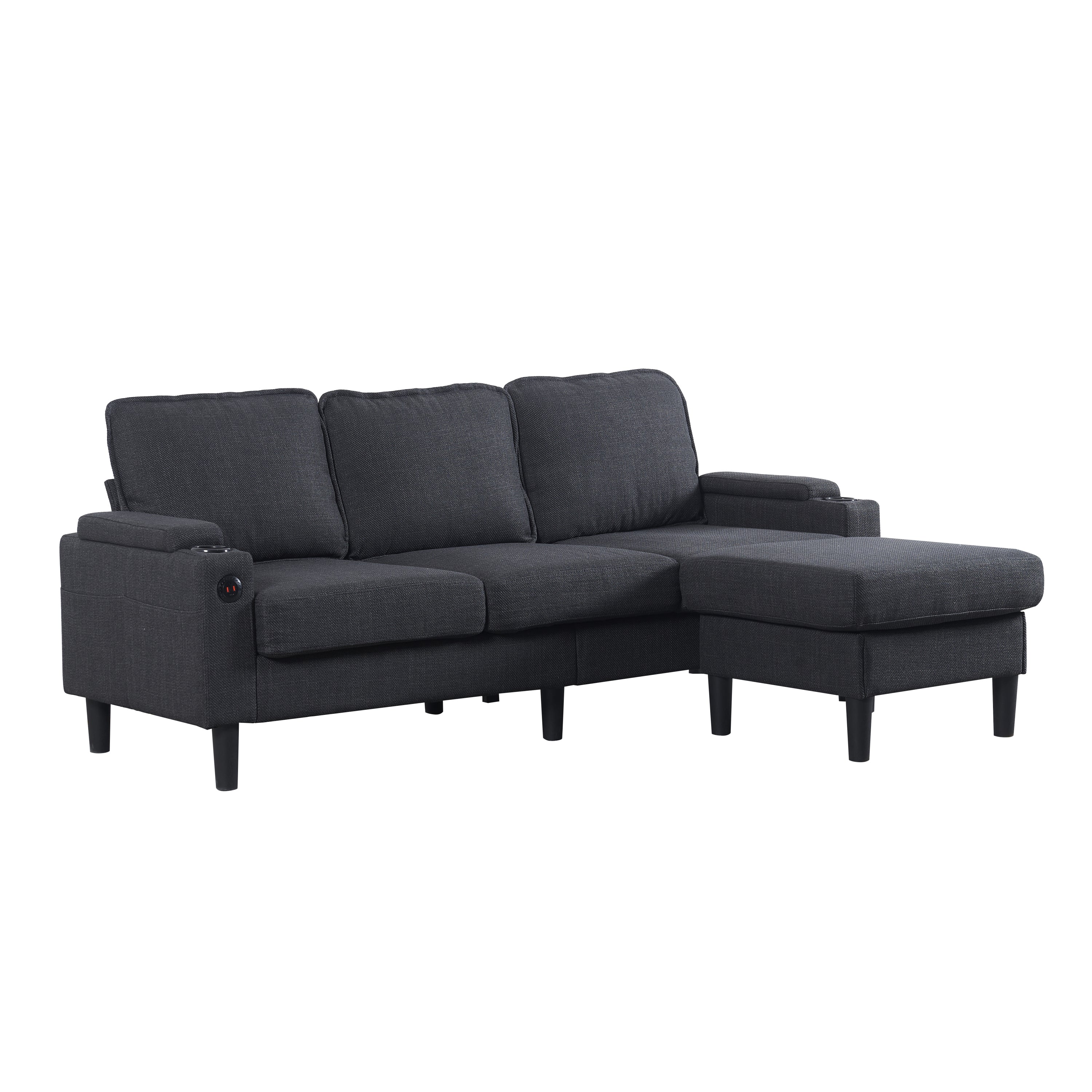 Dark Grey Knock Down 3-Seat L-Shaped Sectional Sofa with Storage Ottoman - Upholstered Couch for Living Room, Apartment, Bedroom & Compact Spaces - Perfect for Small Homes, Studio Apartments and Cozy Lounging