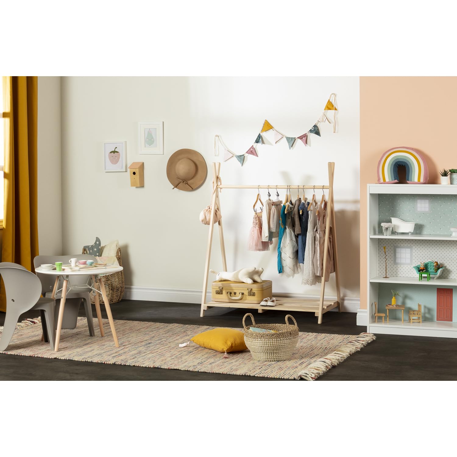 South Shore Sweedi Scandinavian Kids Clothes Rack - Natural Pine Wood, Space-Saving Nursery Organizer for Baby Clothes, Toys & Accessories - Perfect for Bedroom, Playroom & Daycare Storage