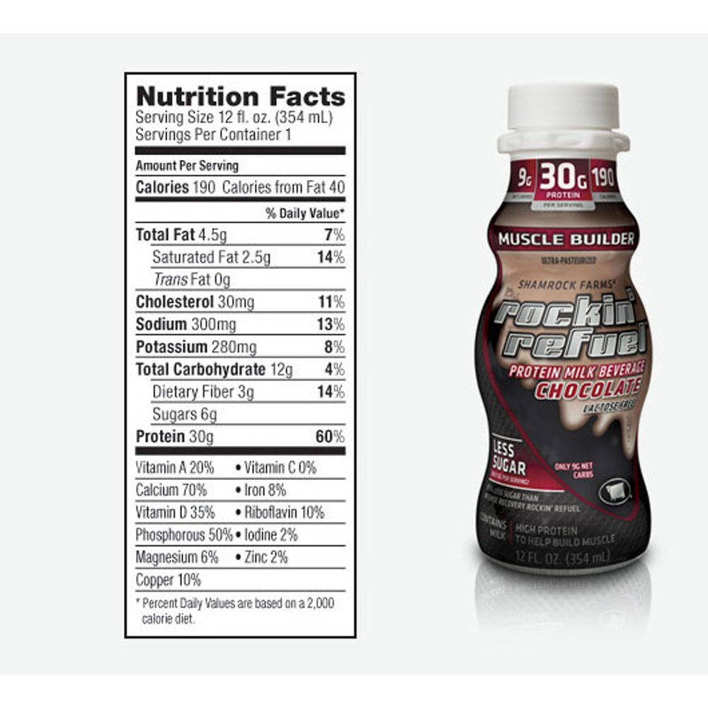 Rockin' Refuel Chocolate Muscle Builder Protein Shake - 12 fl oz (6 Pack) for Post-Workout Recovery & Energy Boost