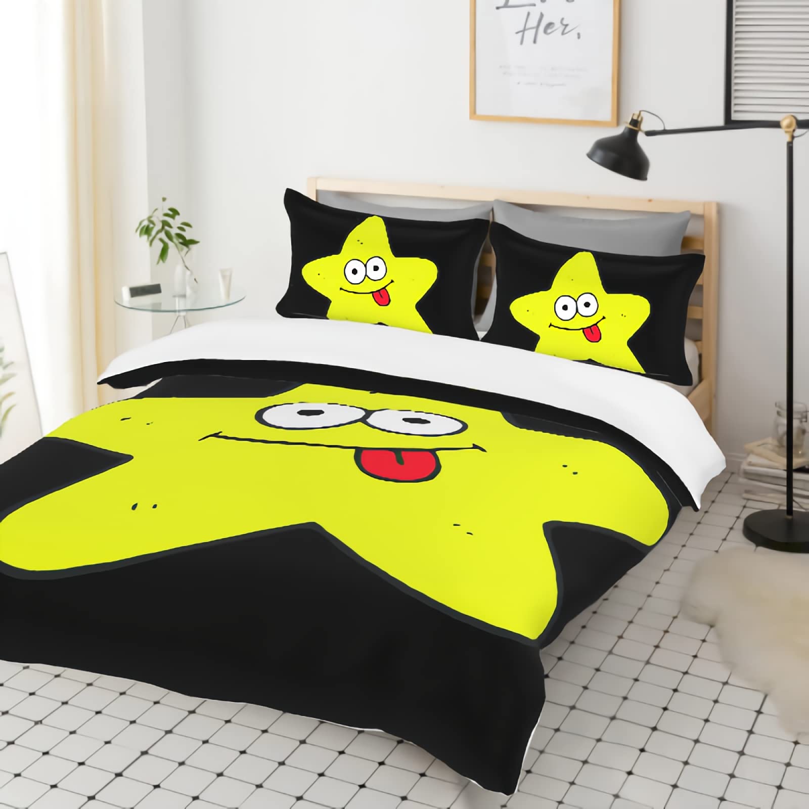 GREDBH Full Starfish Duvet Cover Set - 3 Piece Ocean Theme Bedding with 2 Pillowcases - 100% Soft Microfiber - Yellow Sea Star Design (Duvet Cover Only) - Perfect for Beach House Decor & Coastal Bedroom Style