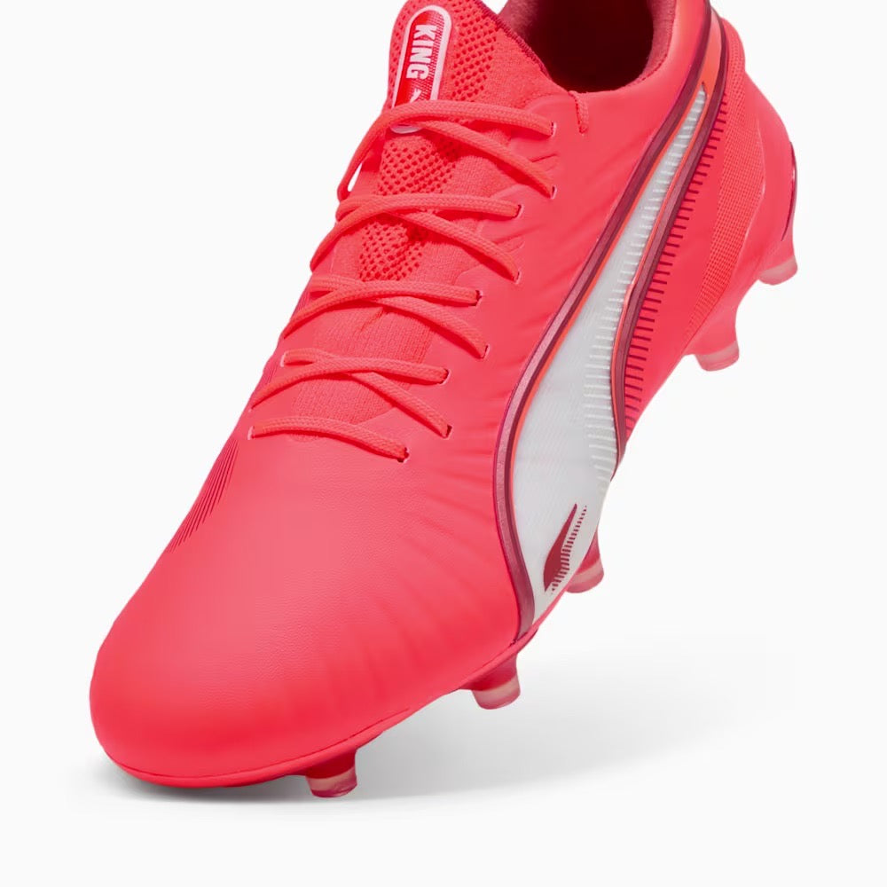 Puma King Ultimate FG/AG Football Boots for Men - Glowing Red & White Soccer Cleats - Lightweight Performance Shoes for Turf & Artificial Grass - Perfect for Training & Matches
