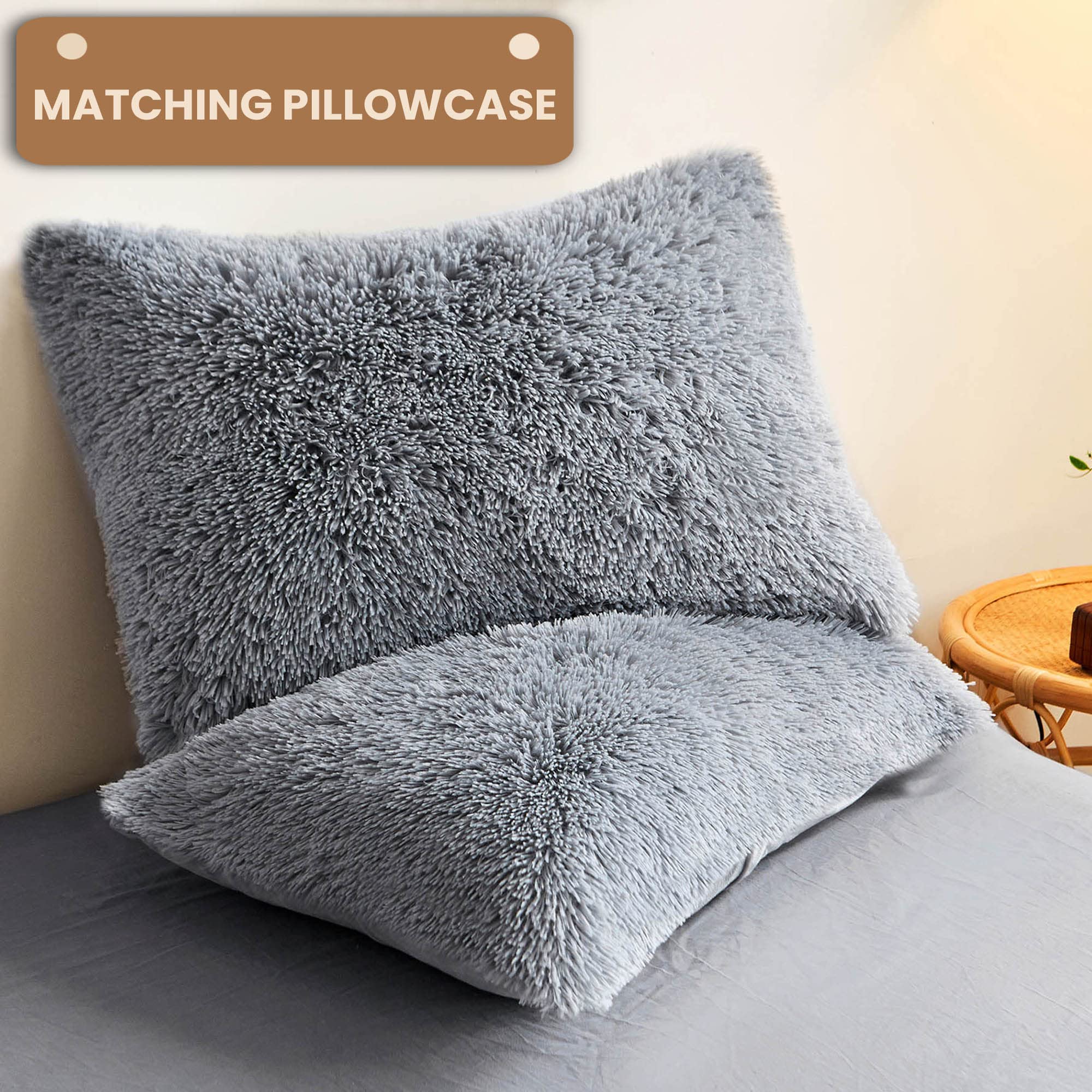 Luxury Shaggy Faux Fur Duvet Cover Set - Ultra Soft 2 Piece Fluffy Comforter Cover with Zipper Closure, Fuzzy Bedding Set (1 Plush Furry Duvet Cover + 1 Pillowcase) for Twin Size Bed in Light Grey - Perfect for Cozy Winter Nights and Stylish Bedroom Decor
