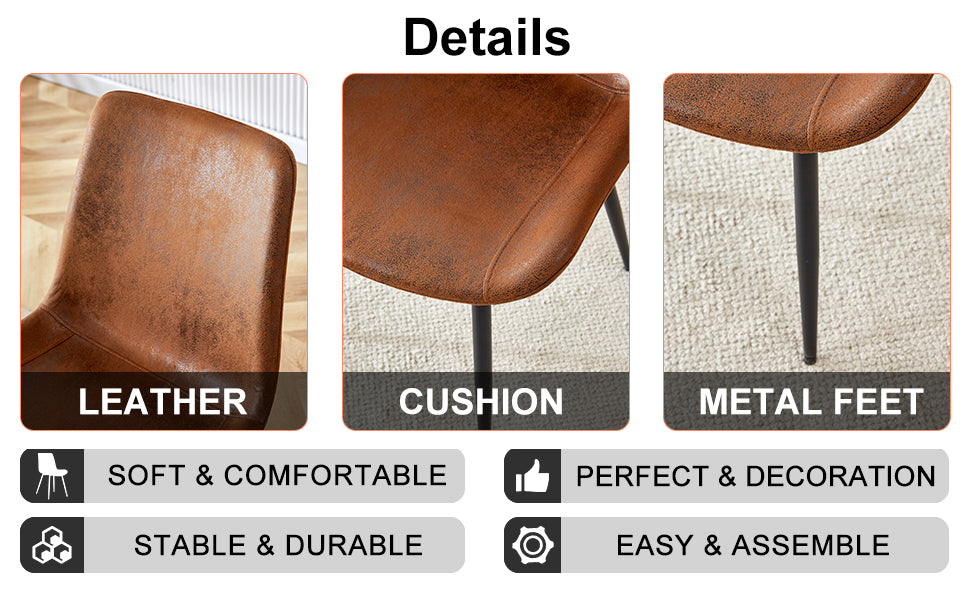 Premium Brown Suede Dining Chair with Black Metal Legs - Ergonomic Curved Cushion Design for Ultimate Comfort - Perfect for Restaurants, Kitchens, Bedrooms & Offices - Set of 6 Modern Chairs for Home and Commercial Use