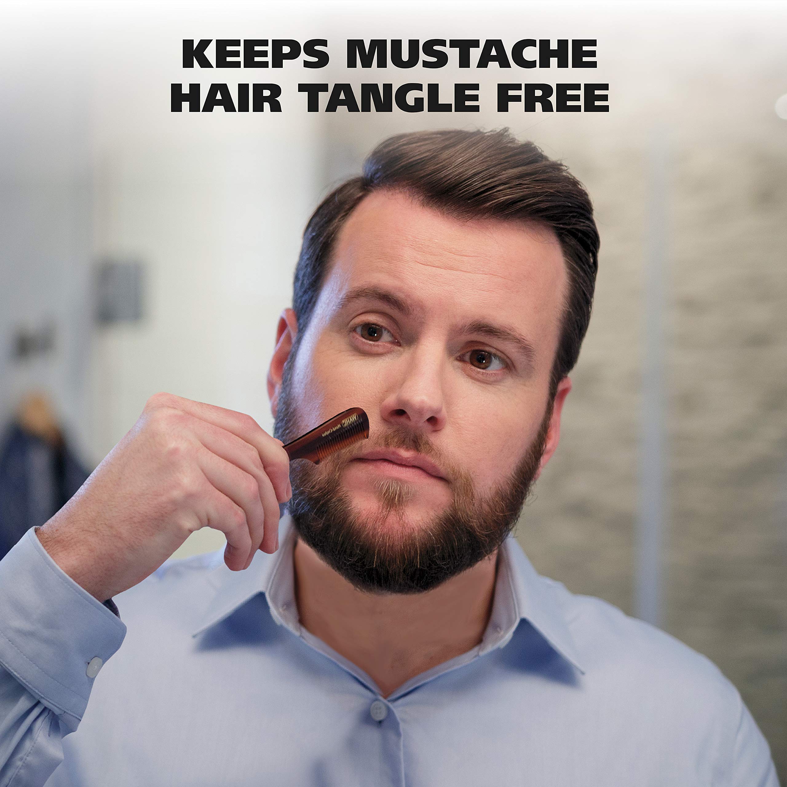 Wahl Model 3323 Brown Mustache Comb for Men - Handcrafted Cellulose Acetate Comb with Smooth Rounded Teeth - Perfect for Grooming, Styling & Maintaining Facial Hair - Ideal for Travel, Home & Barber Shop Use