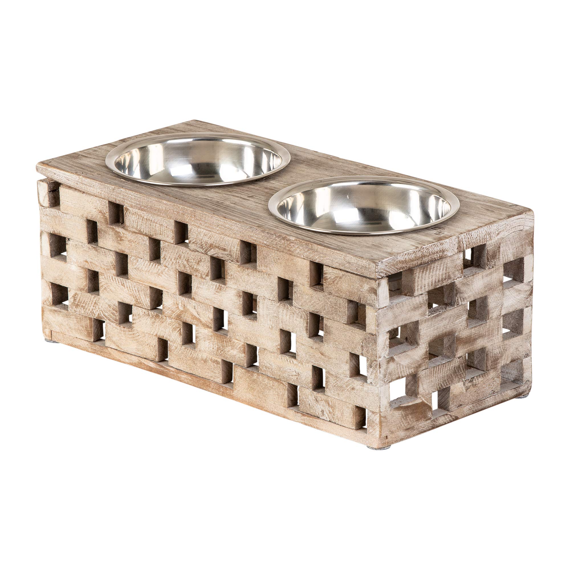 Stainless Steel Elevated Double Bowl Pet Feeder for Dogs & Cats - Large Size, Berjen Block Design - Perfect for Indoor & Outdoor Feeding