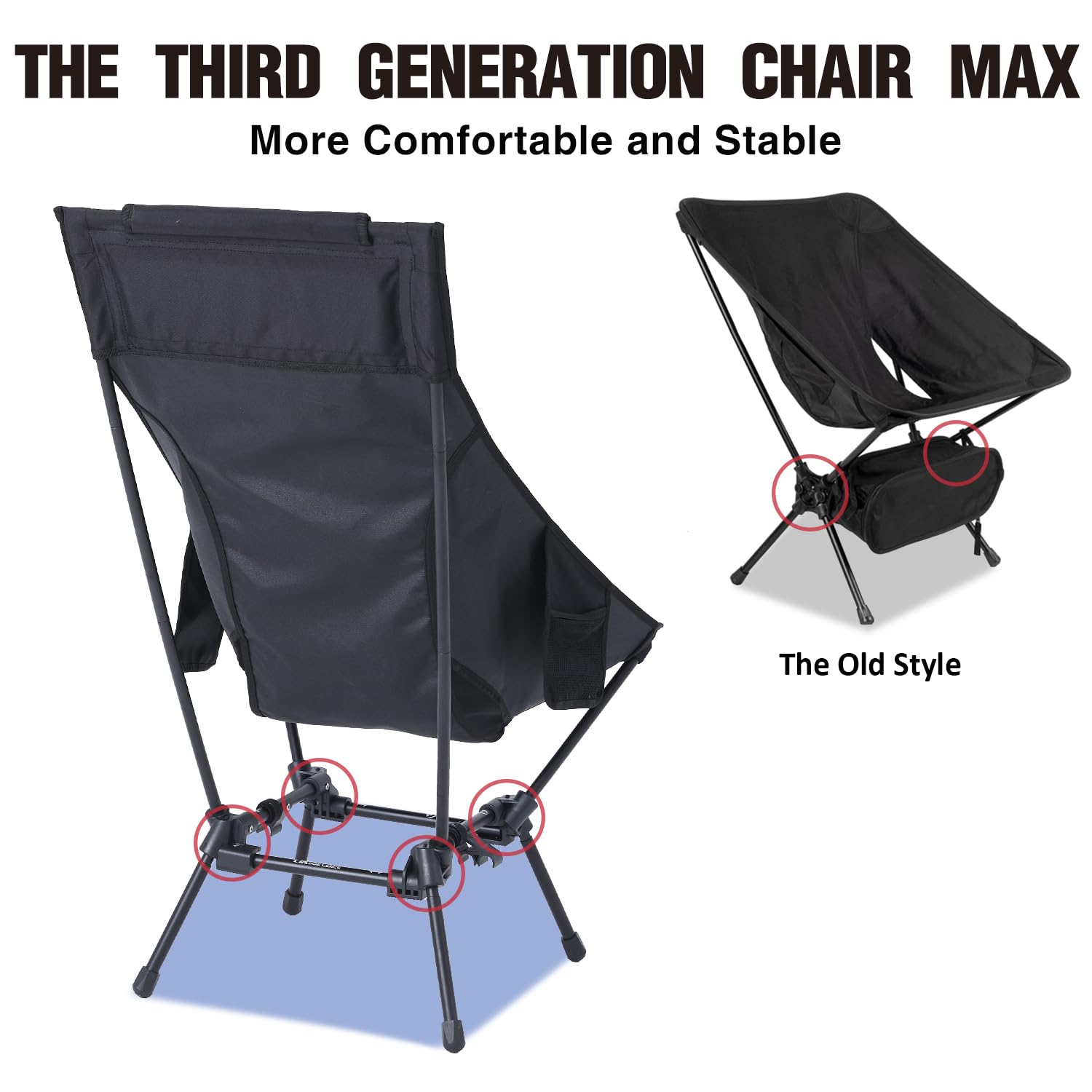 MOON LENCE Oversized Portable Folding Camping Chair for Adults - Adjustable High Back Beach Chair with Headrest, Heavy Duty Lawn Chair for Backpacking, Hiking, Fishing - Large Capacity & Durable - Perfect for Outdoor Adventures, Beach Trips, Picnics & Backyard Relaxation - Black
