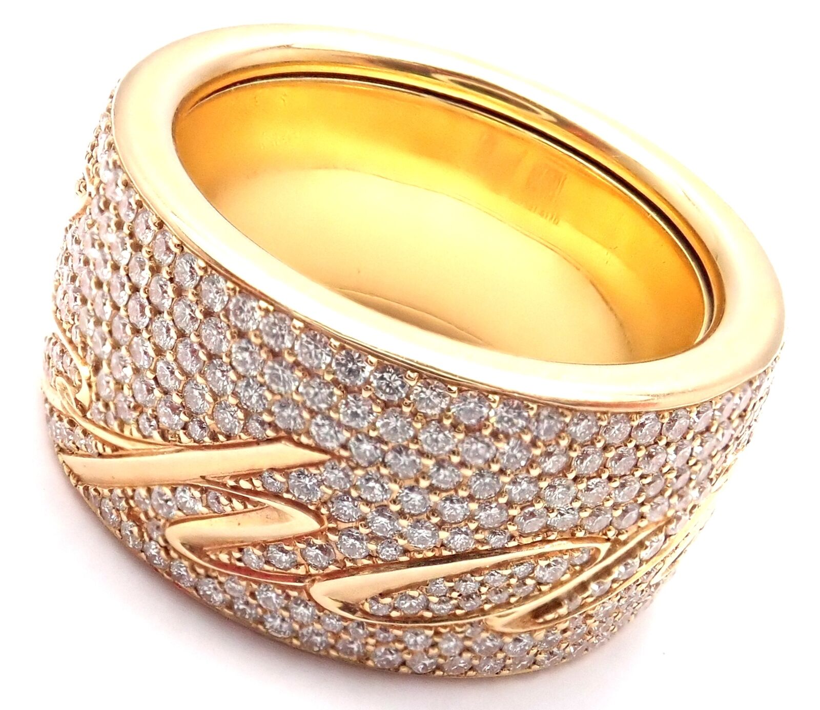 Chopard Chopardissimo 18k Yellow Gold Pave Diamond Signature Band Ring for Women - Luxury Wedding Engagement Gift with Original Box & Papers