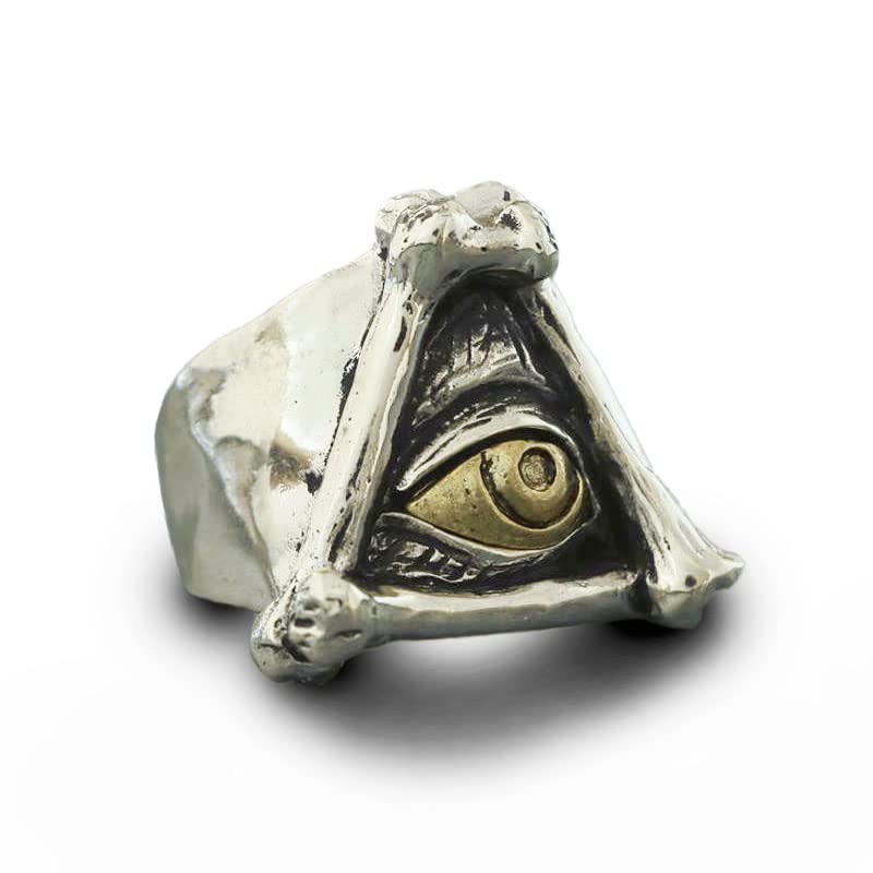 **925 Sterling Silver Illuminati Freemason Ring - Skeleton Biker Style with Masonic Triangle Eye Design - Perfect for Gifts, Cosplay, and Gothic Fashion**