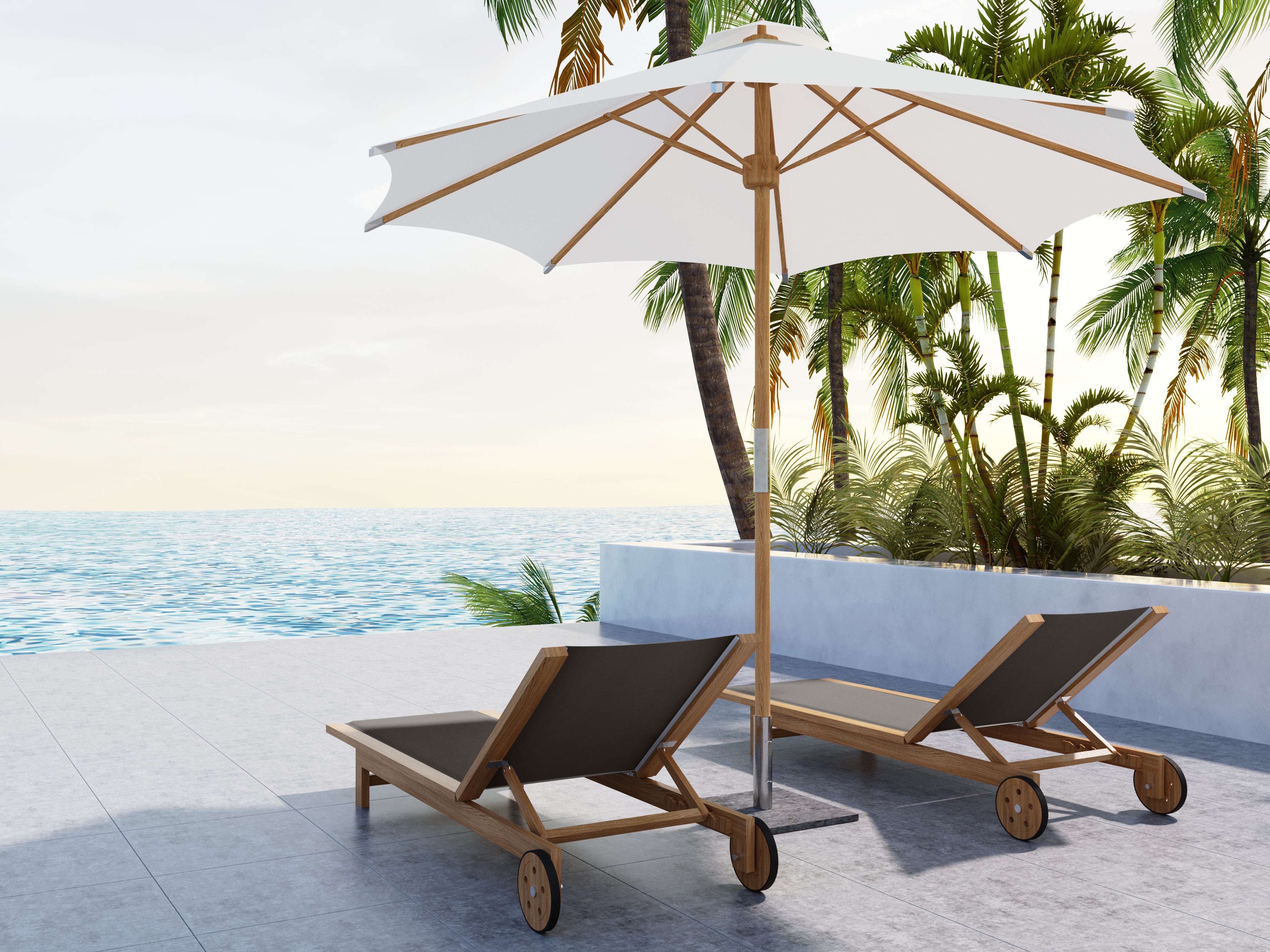 Premium Teak Outdoor Reclining Sun Lounger with Wheels - Adjustable Taupe Patio Chaise Lounge for Poolside, Beach, Garden Relaxation