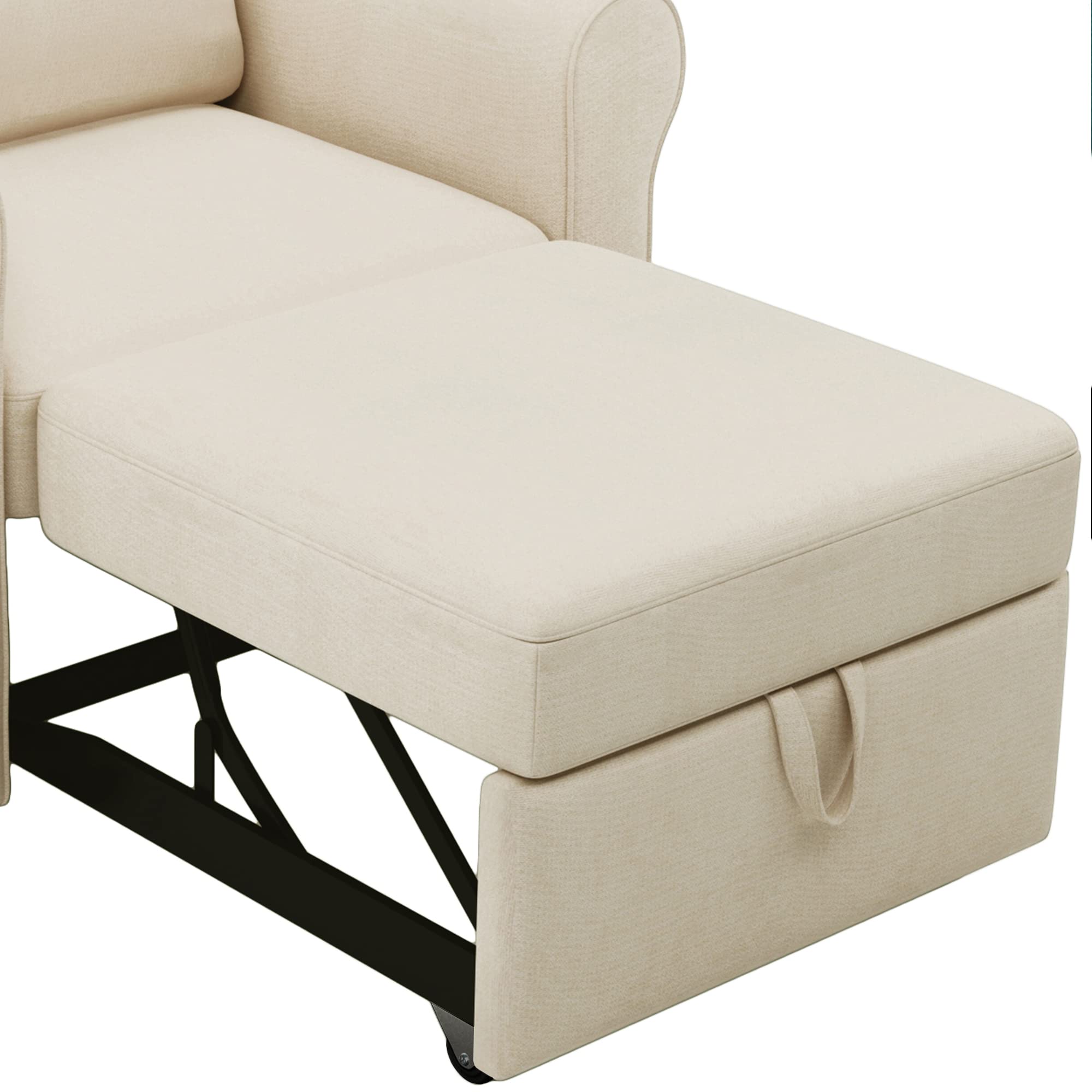 3-in-1 Pull Out Sleeper Chair Convertible to Single Bed - Comfortable Sofa Bed for Small Spaces, Guest Room & Studio Apartments - Beige
