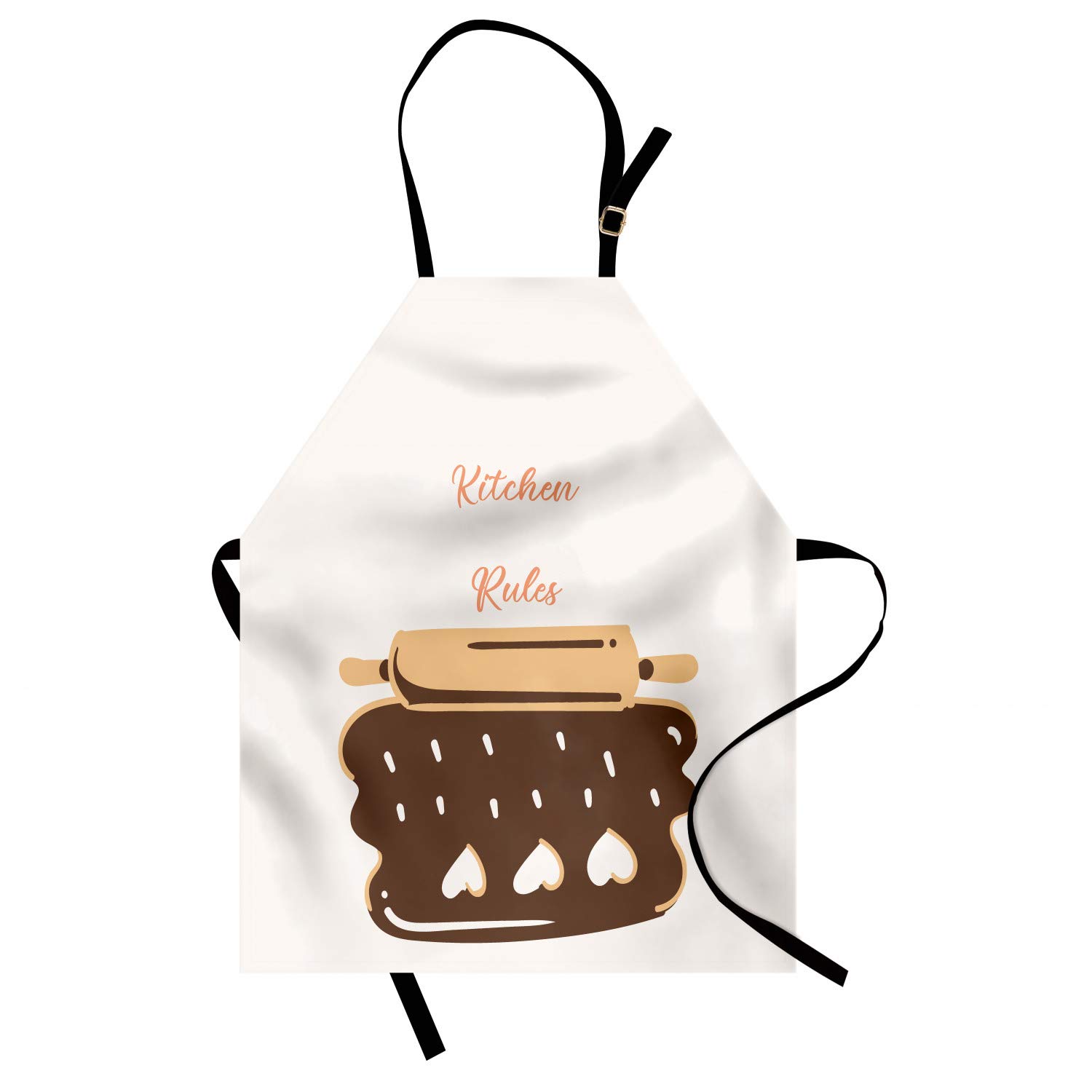 Ambesonne Personalized Chef Apron - Cartoon Baking & Cooking Design with Colorful Rolling Pin & Heart Motif - Adjustable Neck Unisex Kitchen Bib for Adults (Cocoa Ecru) - Perfect for Home Cooking, Baking Parties & Culinary Gifts