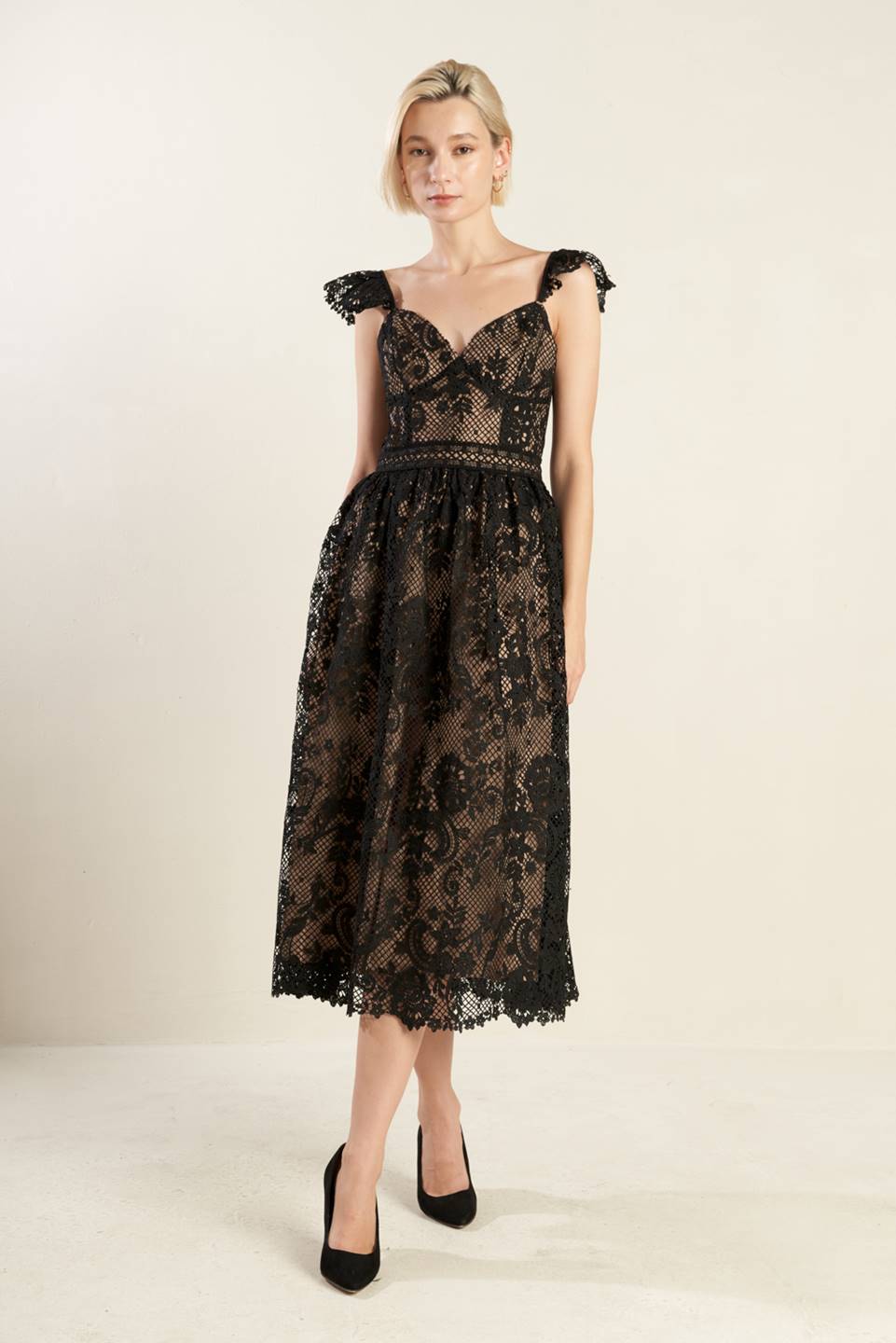 KNOW YOU BETTER Lace Woven Midi Dress - Elegant Floral Summer Dress for Women, Perfect for Weddings, Parties & Date Nights