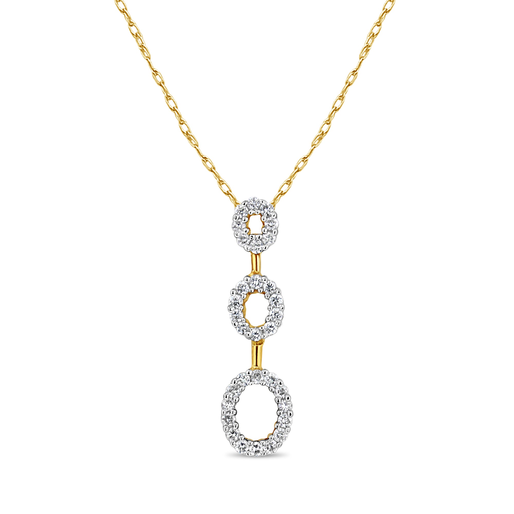 Elegant 14k Yellow Gold Three Vertical Oval Dangling Diamond Necklace .50cttw - Perfect for Weddings, Anniversaries & Special Occasions