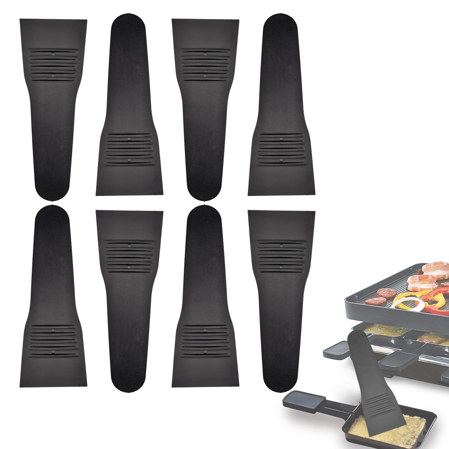 Premium Raclette Spatula Set for Non-Stick Pans - 8-Piece Kitchen Tool Kit with Oven Scraper & Adhesive Remover for Glue Residue | Perfect for Cheese Melting, Baking, Cooking & Label Removal | Dishwasher Safe & Ergonomic Design