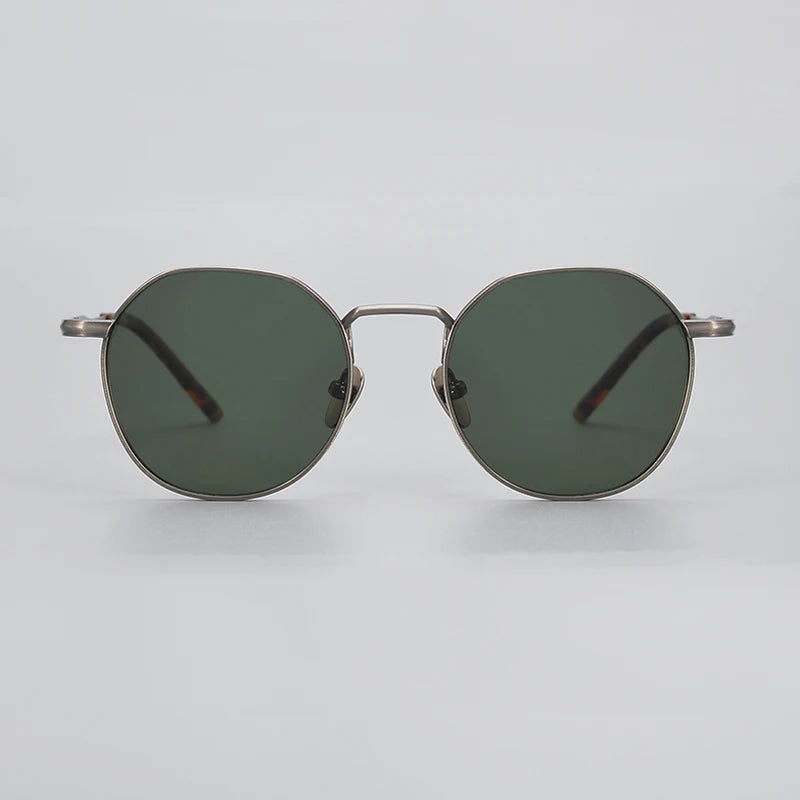 Black Titanium Polarized Sunglasses for Men - Full Rim Round Frame UV Protection - Perfect for Driving, Outdoor Sports & Fashion