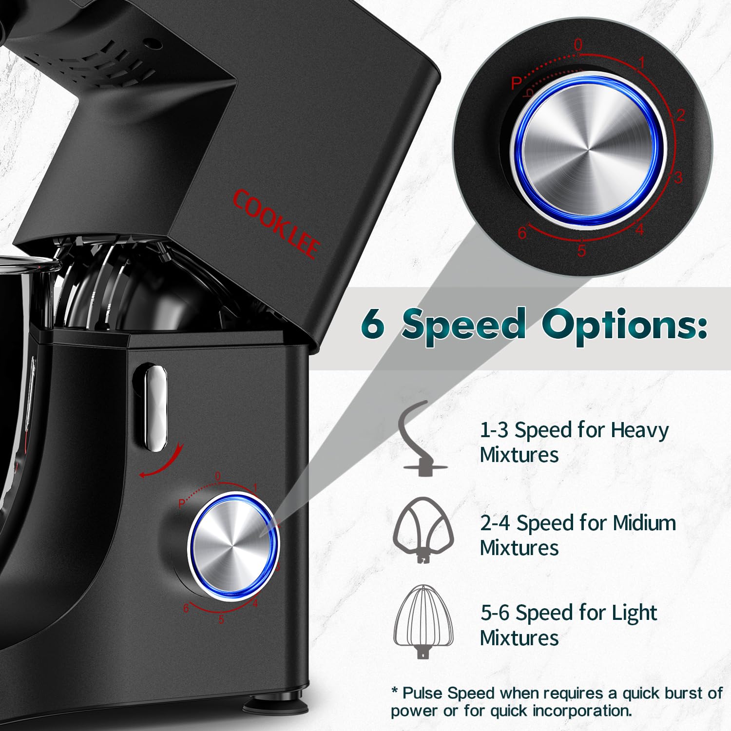 COOKLEE 9.5 Qt 660W Stand Mixer - Powerful Electric Kitchen Mixer with Dishwasher-Safe Dough Hook, Flat Beater, Wire Whip & Pouring Shield - Perfect for Baking Bread, Cakes, Cookies & More - Ideal for Home Bakers & Cooking Enthusiasts - Black
