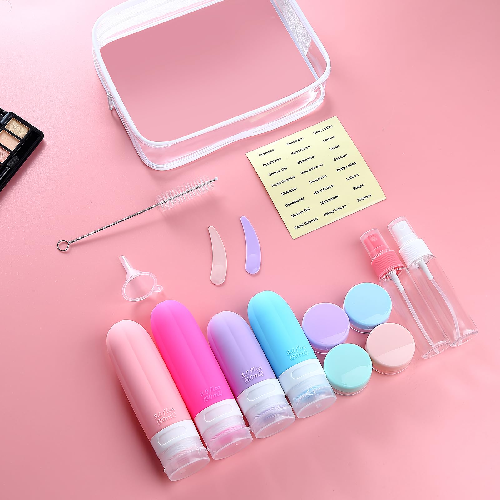 Gemice 16 Pack TSA Approved Leakproof Travel Bottles Set - Silicone Refillable Toiletry Containers with Travel Bag for Shampoo & Conditioner | Perfect for Air Travel, Vacation & Gym Essentials
