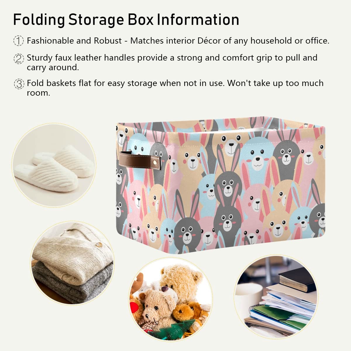 Adorable Collapsible Baby Rabbit Storage Basket - Waterproof Rectangle Bin for Nursery, Toys, Books & Closet Shelves | Perfect for Kids' Room Decor, Organizing Baby Essentials & Home Storage Solutions