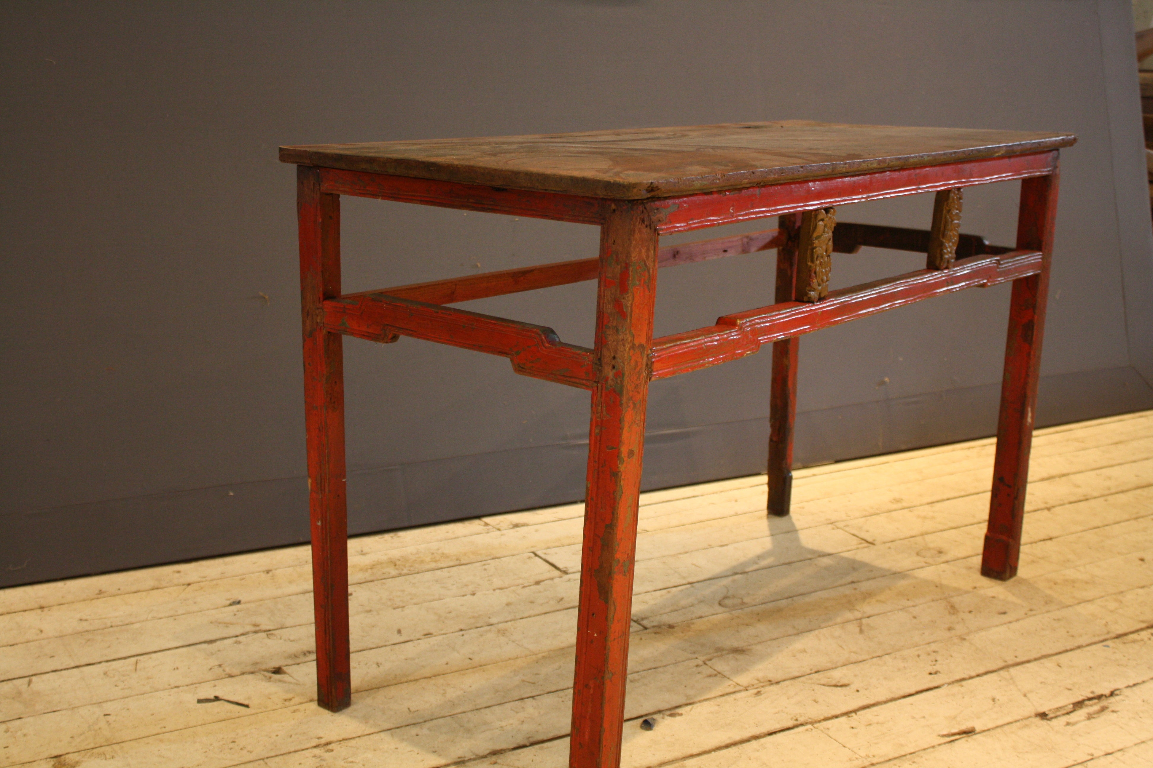 Antique Red Painted Chinese Altar Table - Traditional Asian Home Decor for Living Room, Meditation Space & Feng Shui Arrangement