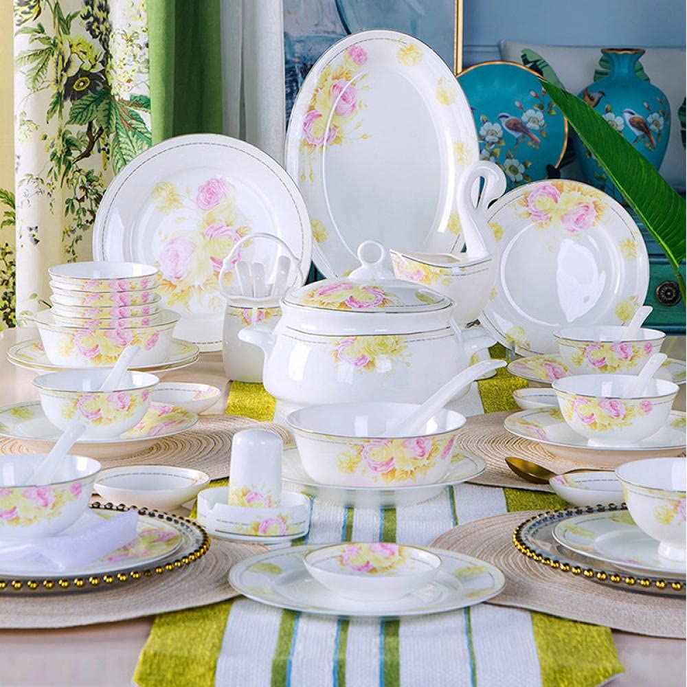 60-Piece Jingdezhen Ceramic Dinnerware Set - Chinese Soup Bowls, Salad Plates, Noodle Dishes & Tableware for Asian Cuisine | Perfect for Home Dining, Restaurants & Gifts