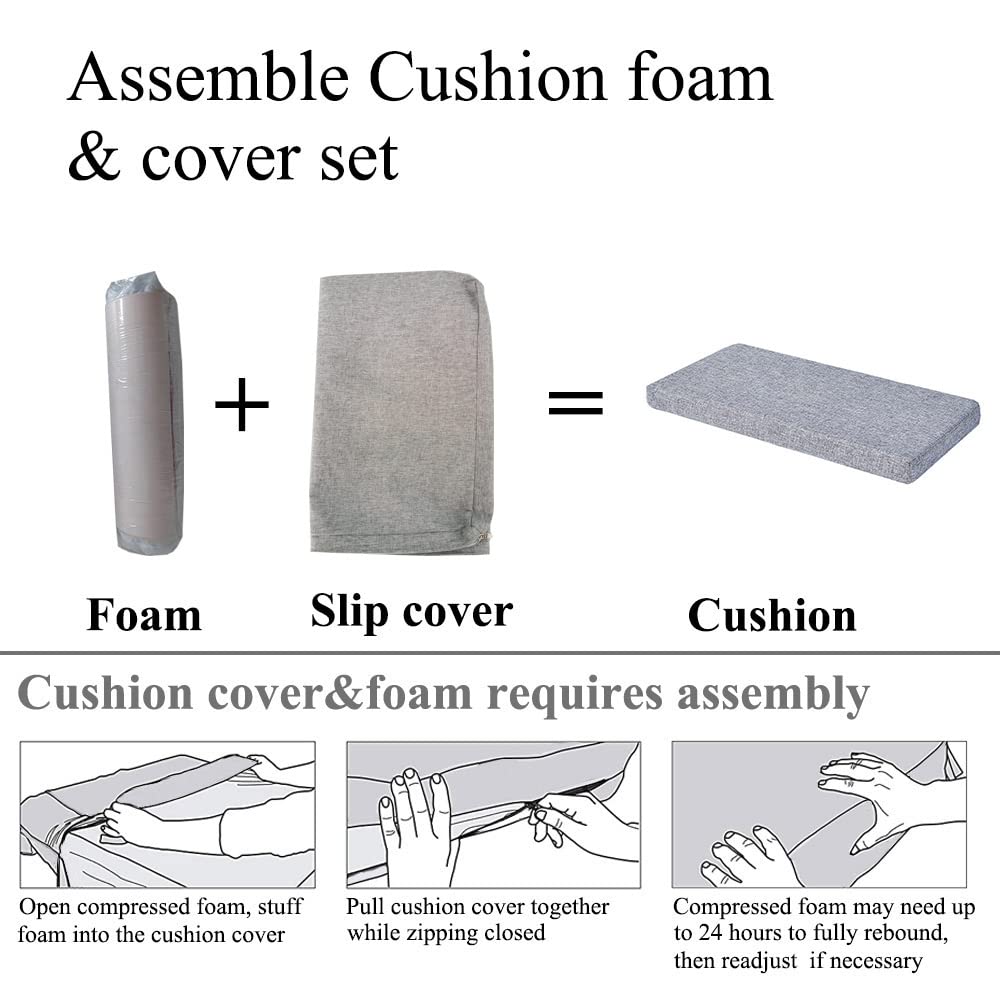 Non-Slip Piano Bench Cushion with Storage Ties - 44x14 Inch Ash Grey Seat Pad for Indoor Piano, Kitchen Dining Table, Picnic Bench - Comfortable & Stylish Home Decor Accessory